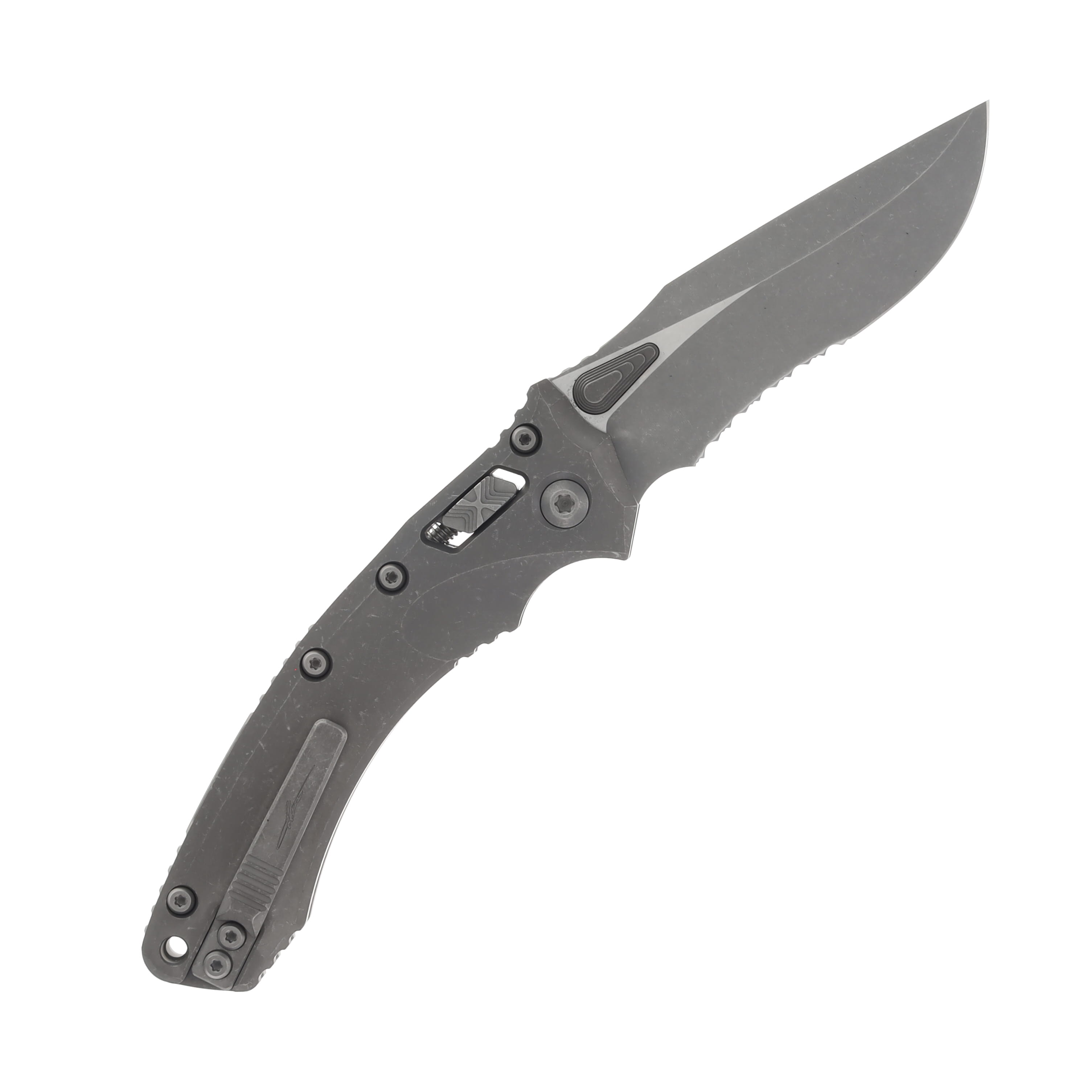 Microtech Amphibian Ram-Lok Partial Serrated Apocalyptic Slab Side Titanium Apocalyptic MT137RL11APMS1 View 2