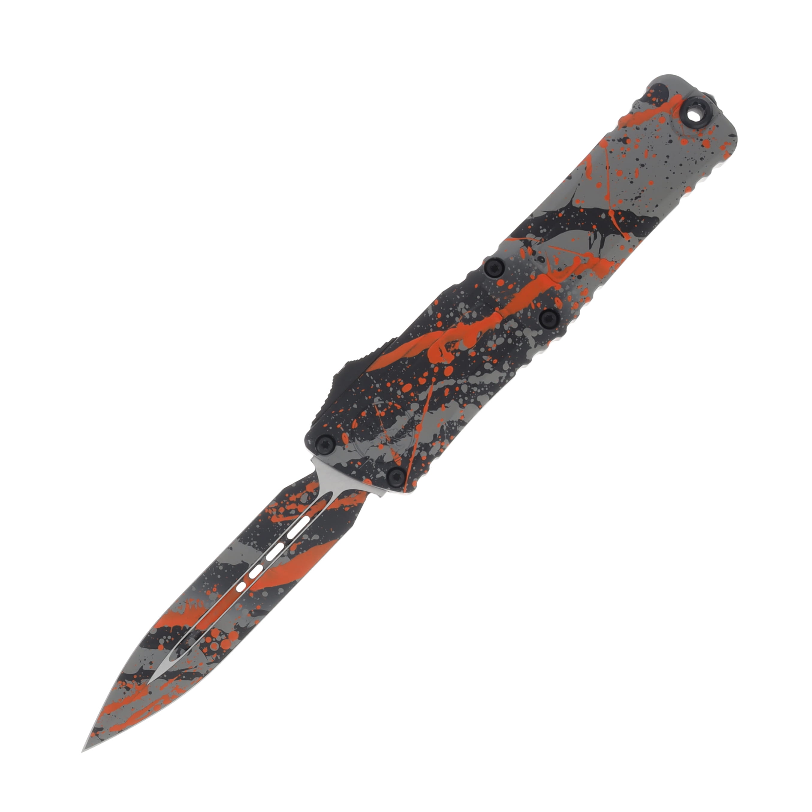 MICROTECH Combat Troodon® Gen III Signature Series OTF Auto Bull Shark Gray-Black-Orange Splatter Standard AUMT11421BGBK ORSPLS View 1