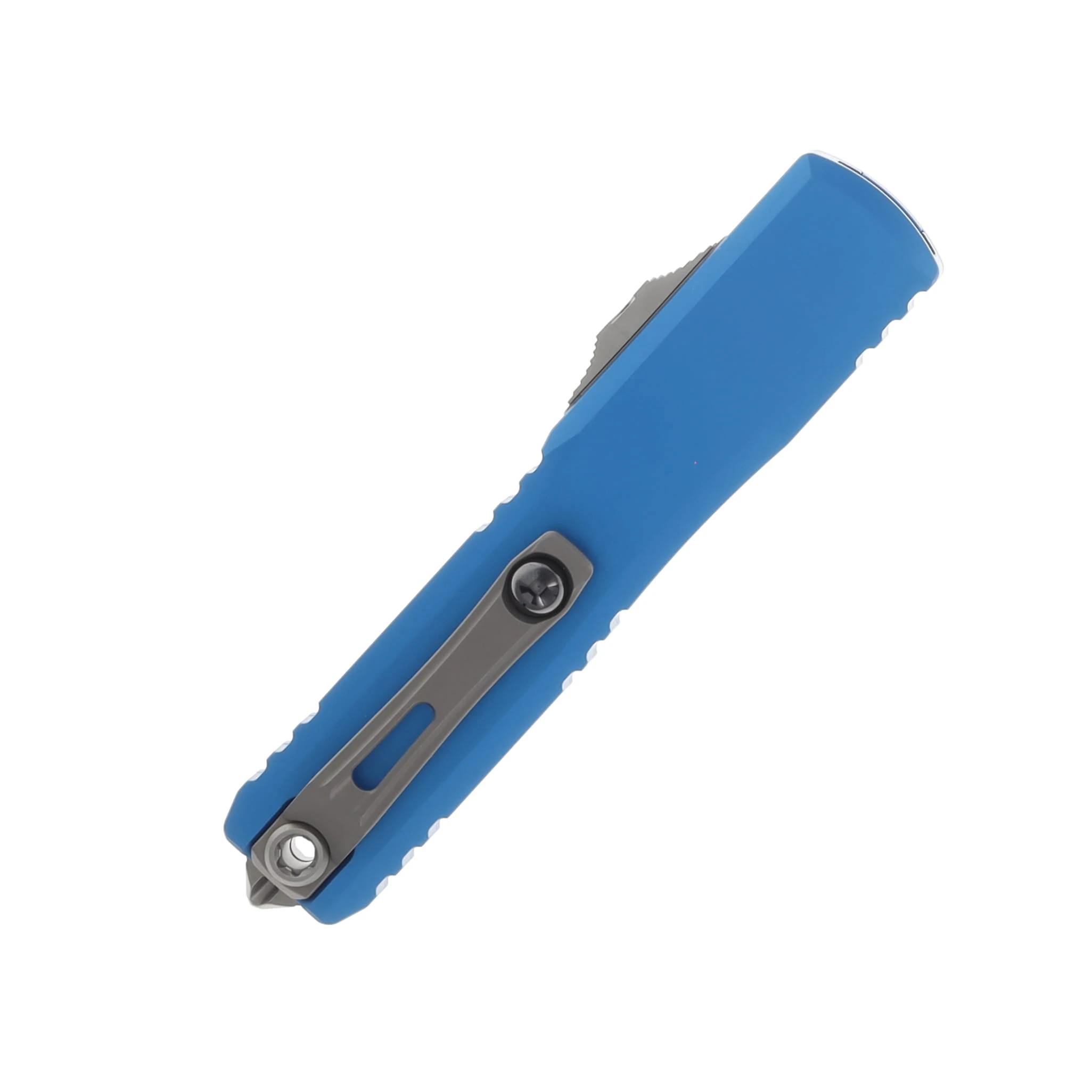 MICROTECH ULTRATECH GEN IV OTF AUTO STANDARD BLUE HANDLE D/E STONEWASH M390MK DAGGER BLADE AUMT1122410BL View 3