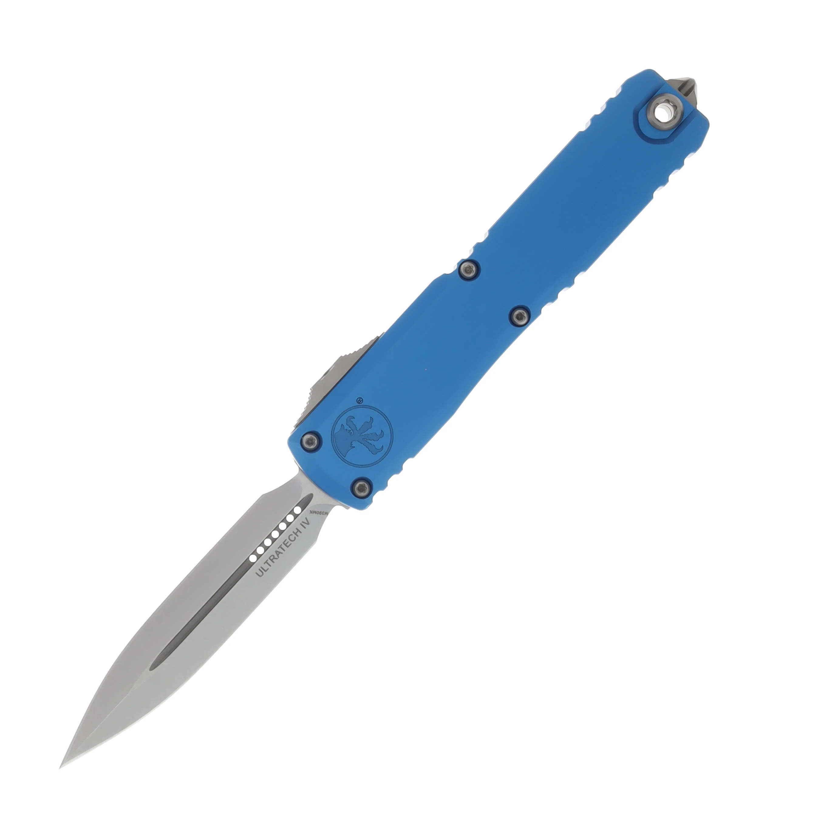 MICROTECH ULTRATECH GEN IV OTF AUTO STANDARD BLUE HANDLE D/E STONEWASH M390MK DAGGER BLADE AUMT1122410BL View 1