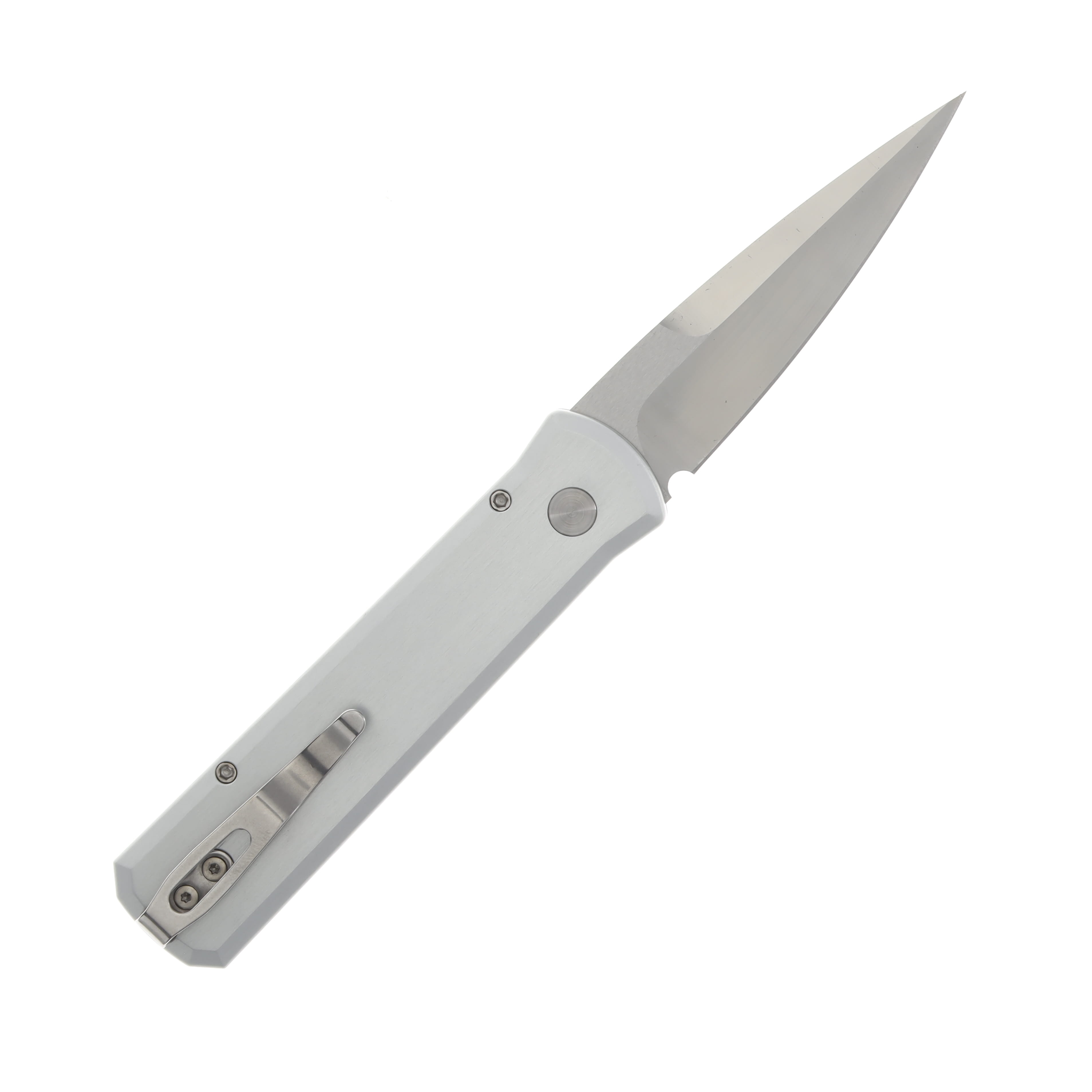Pro Tech OTS Auto Godson Silver Handle-Crosscut Carbon Fiber Inlay Satin CPM-20CV Blade AUPT7210-SILVER View 3