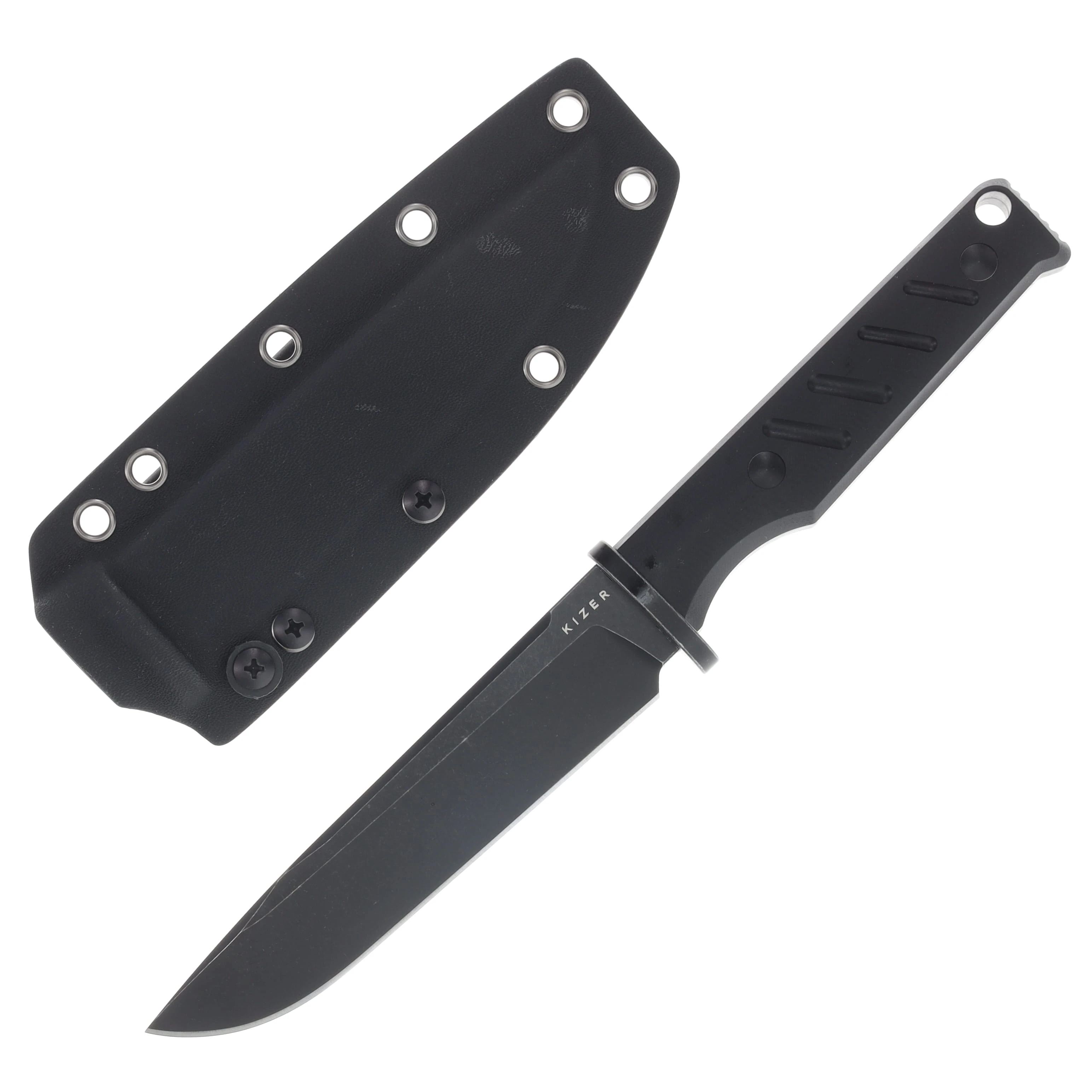 Kizer Camp 180 Fixed Knife 5.55 Inch Plain Black Stonewash Drop Point 1096A1 View 1