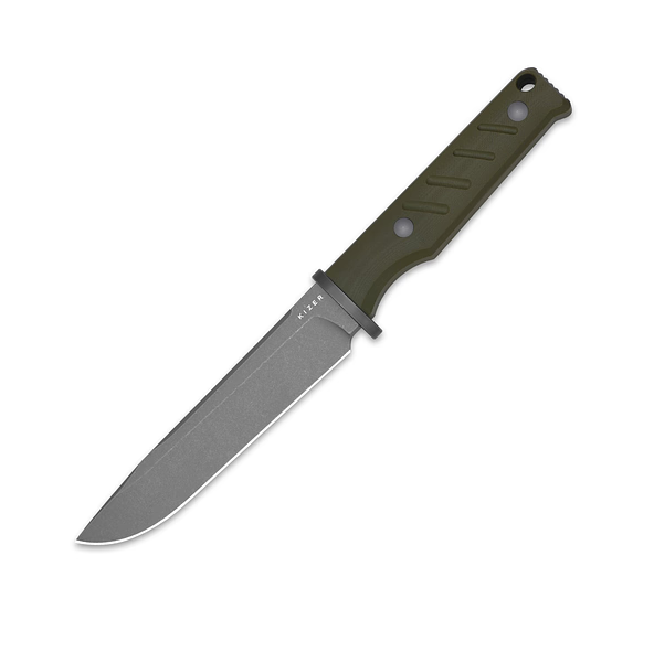 Kizer Camp 180 Olive Green 5.55 Inch Plain Gray Stonewash Drop Point 1096A2 View 3