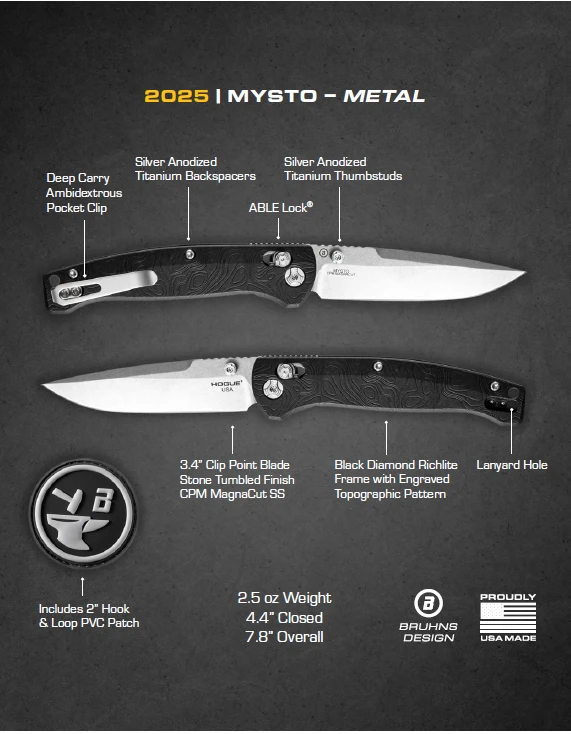Hogue Mysto Folding Knife Black Diamond Richlite 3.4in Tumbled Clip Point HG24457 View 4