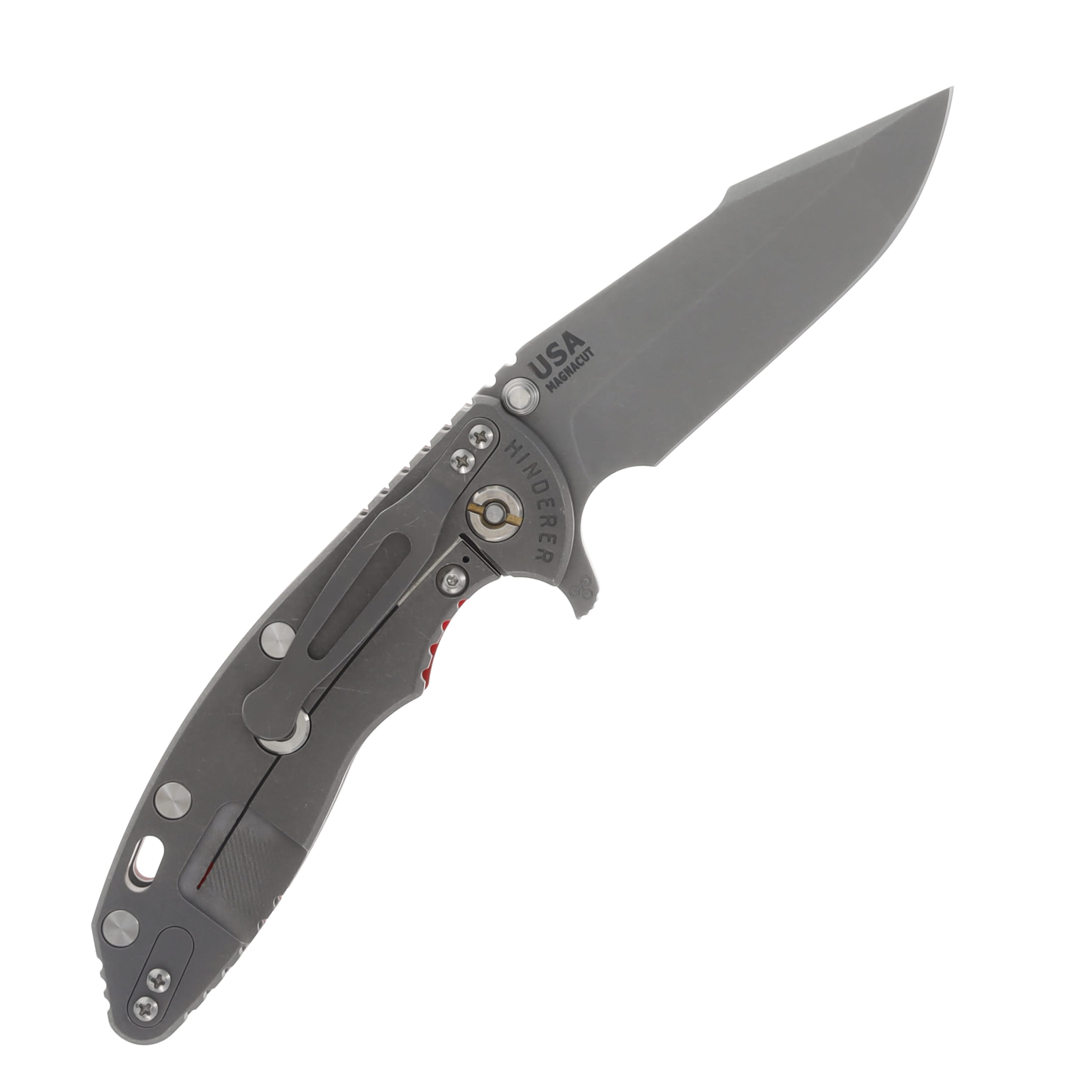 Hinderer XM-18 Red 3.5 Inch Plain Working Finish Harpoon Spanto KXM35HSTWWFRD View 2