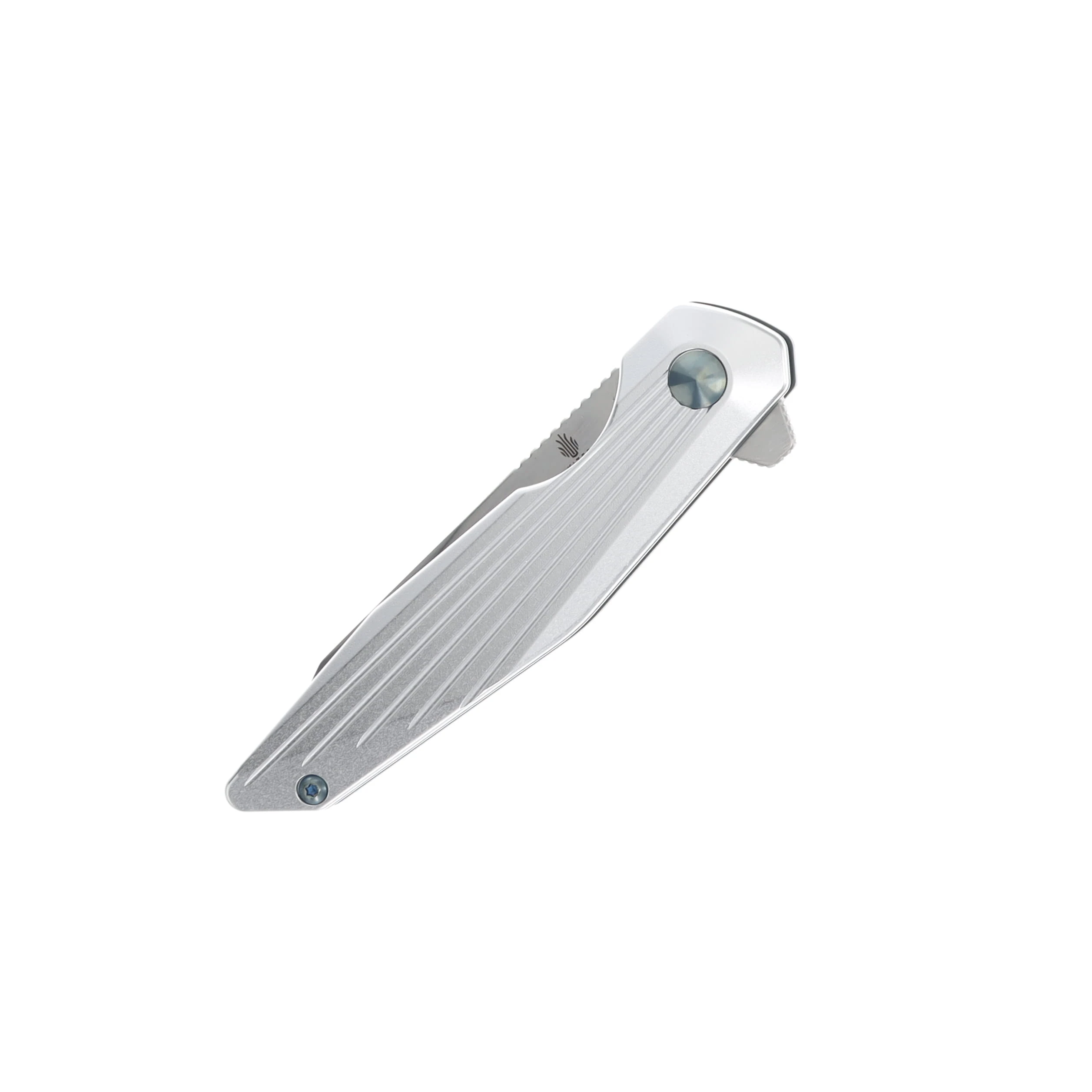 Kizer SMKW Exclusive Spot Folding Knife Silver Shredder UV Printed Aluminum/Magnetic Polished Nitro V V3620E1 View 6