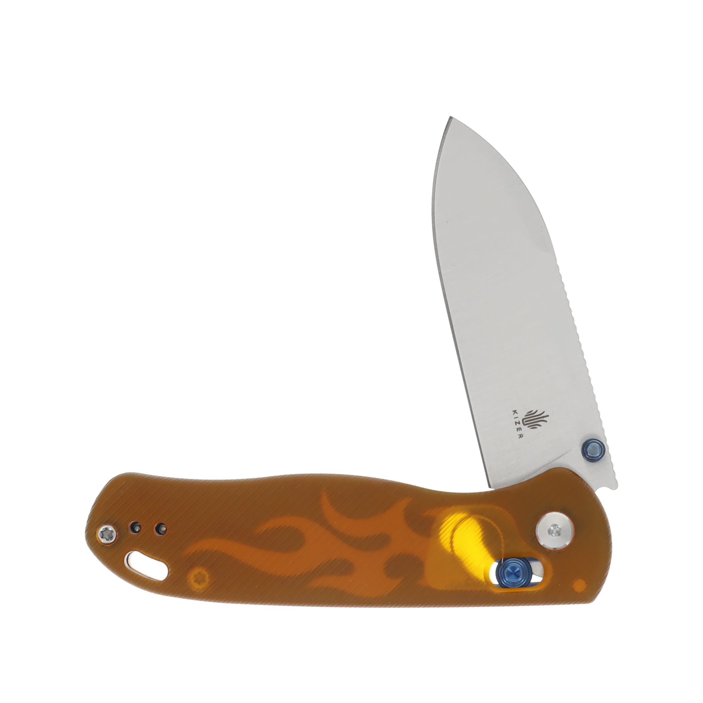 Kizer SMKW Exclusive Drop Bear Folding Knife Flame On UV-Printed Polycarbonate/Satin Nitro V V3619E15 View 3