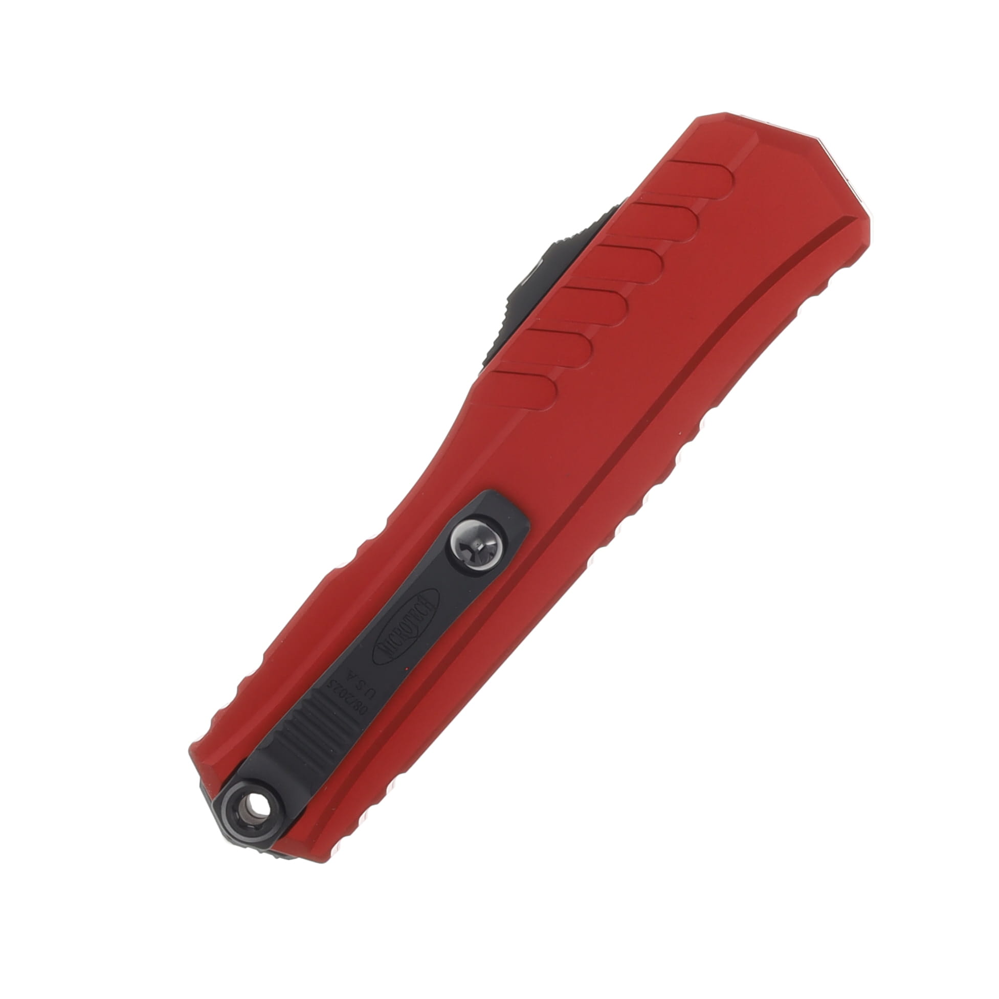 Microtech Cypher II OTF Auto Red Handle D-E Black Full Serrated Blade AUMT1242D3RD View 3