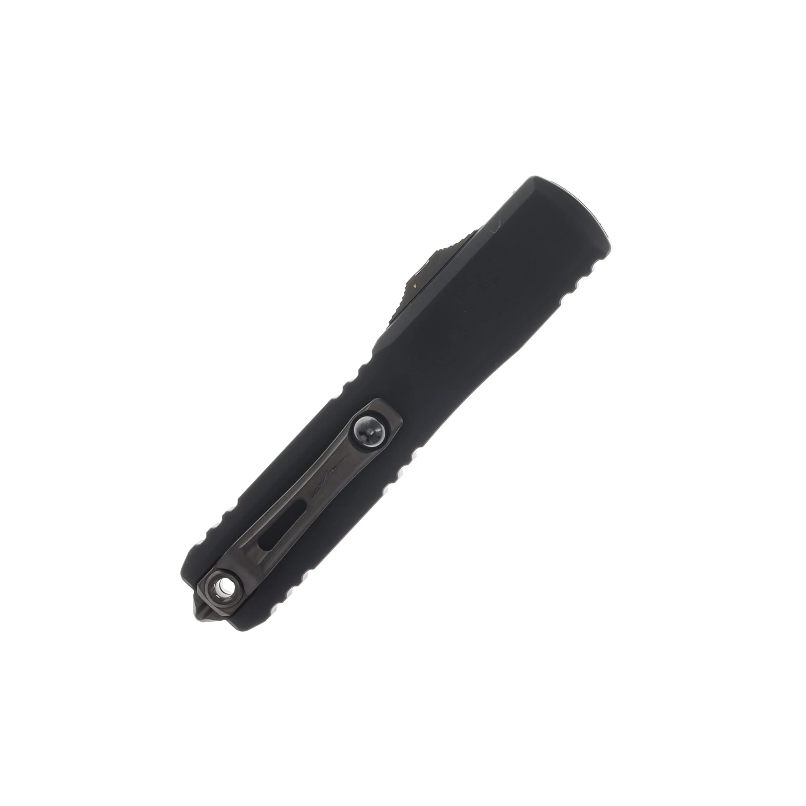 Microtech Ultratech ZBP OTF Auto D-E Shadow DLC Full Serrated DLC Hardware AUMT11223DLCTSH View 3