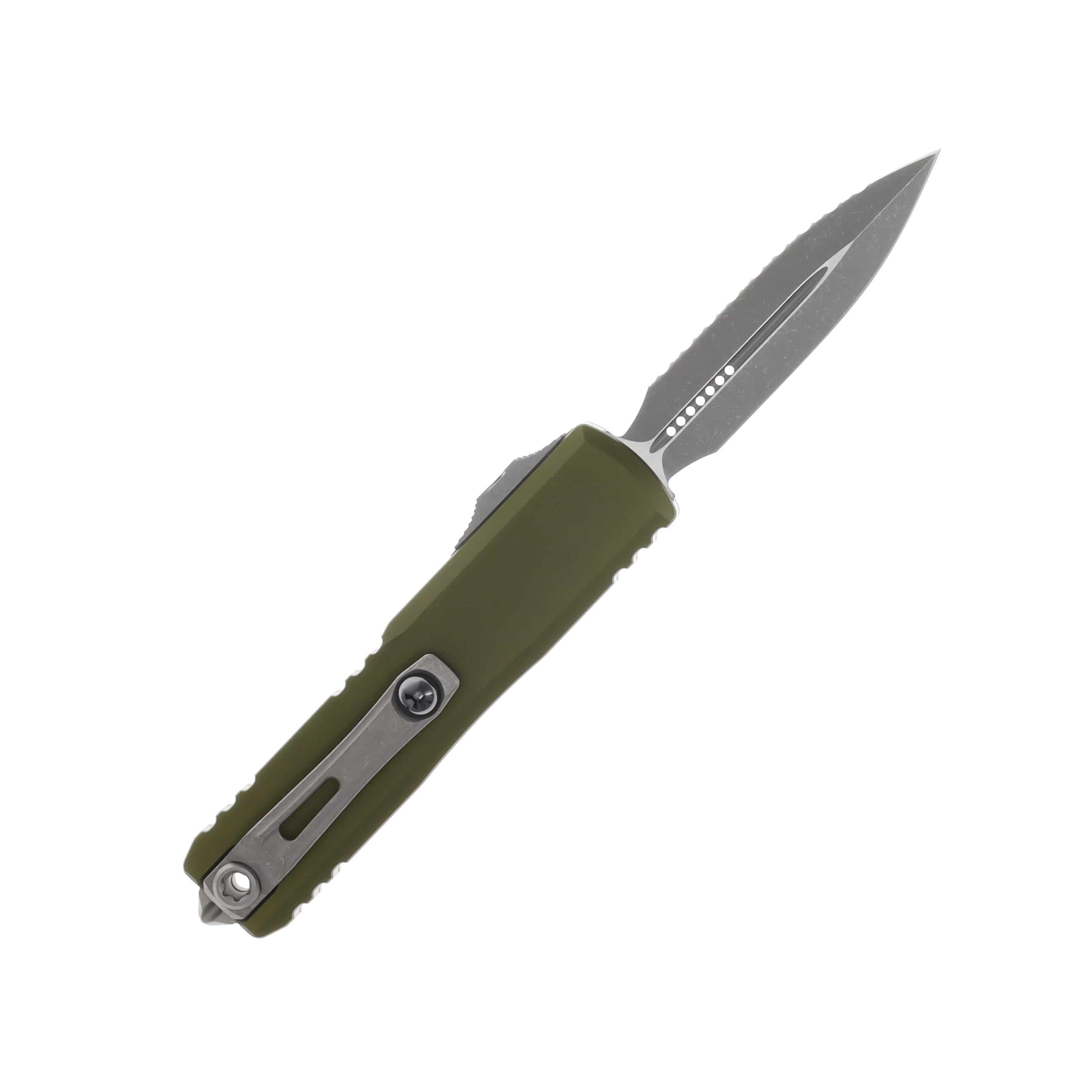 Microtech UTX-85 GEN IV OTF Auto D-E Apocalyptic Full Serrate OD Green AUMT1232412APOD View 2