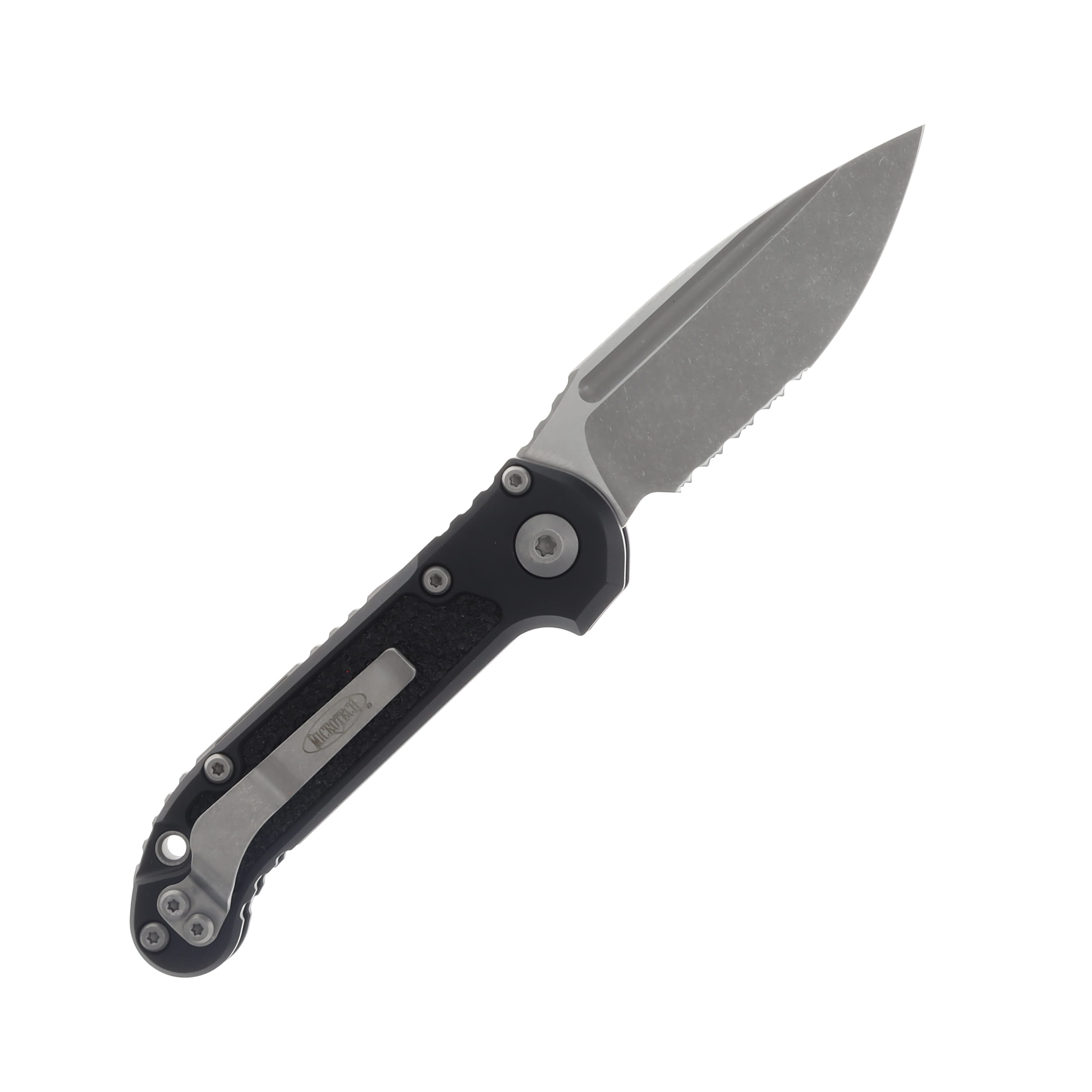 Microtech L.U.D.T. OTS Auto S-E Gen III Black Handle Apocalyptic Partial Serrated MT113511AP View 2
