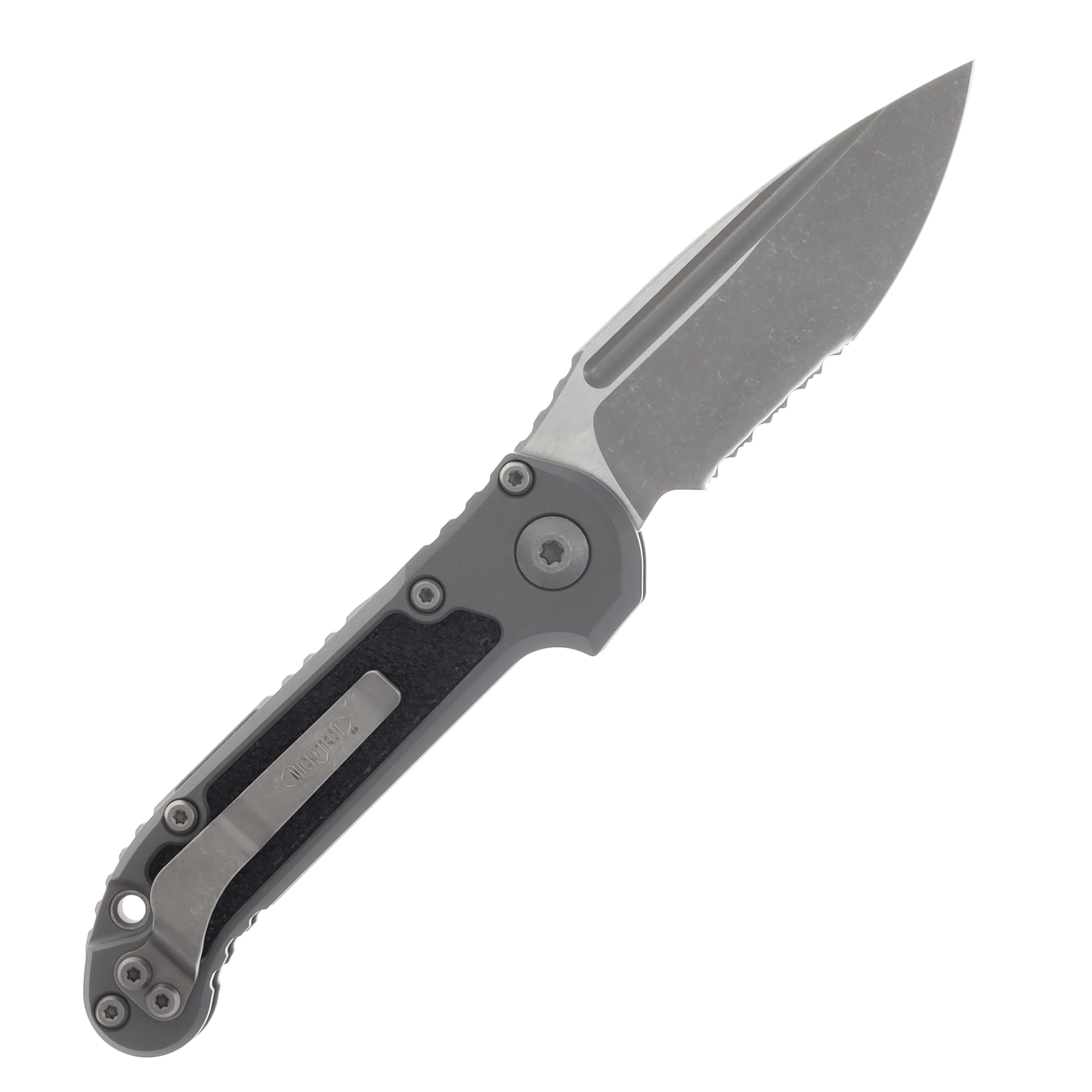 Microtech L.U.D.T. OTS Auto Gen III S-E Natural Clear Apocalyptic Partial Serrated MT113511APNC View 2