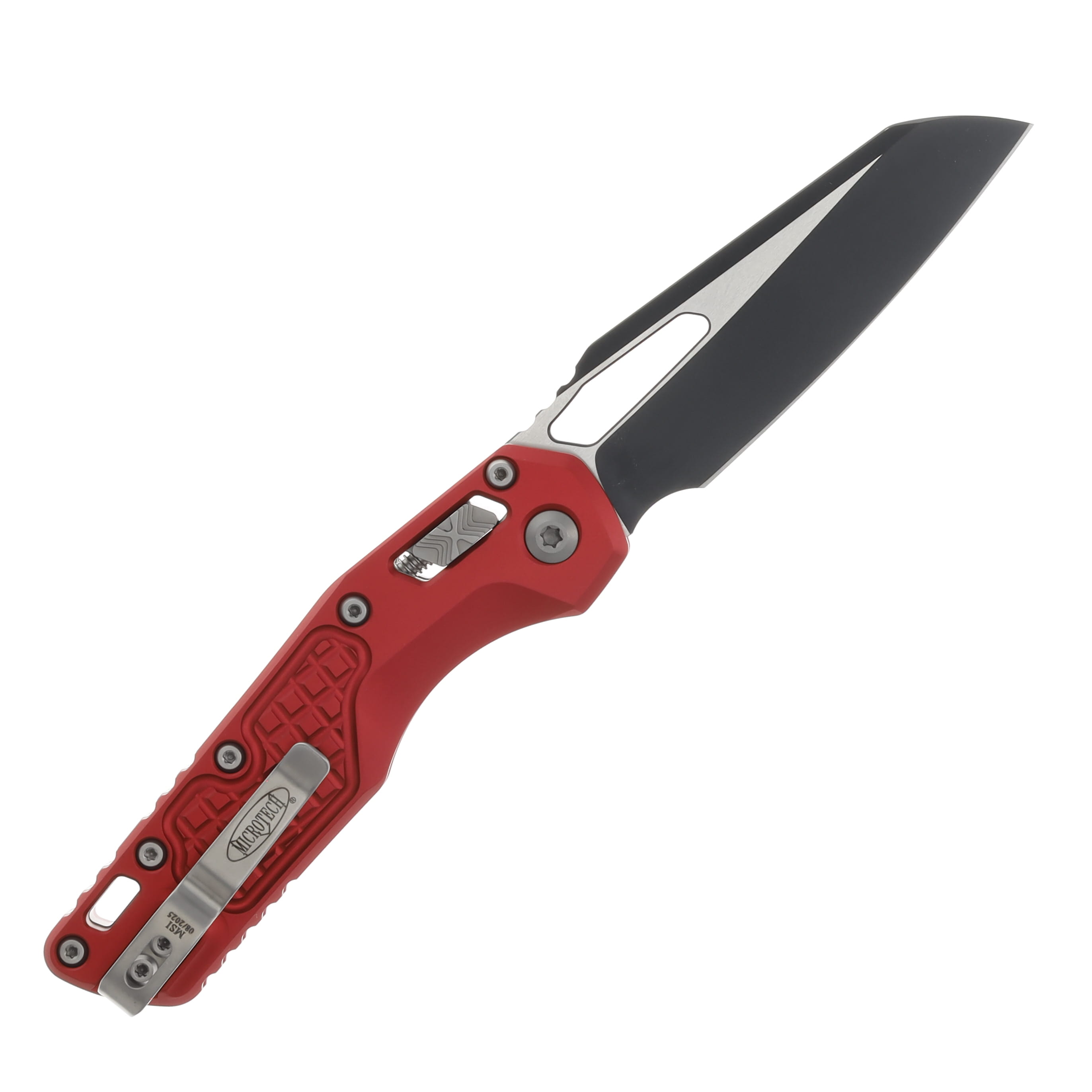 Microtech MSI Folding Knife S/E Aluminum Frag Red Handle Black Standard Sheepsfoot Blade MT2101FRRD View 2