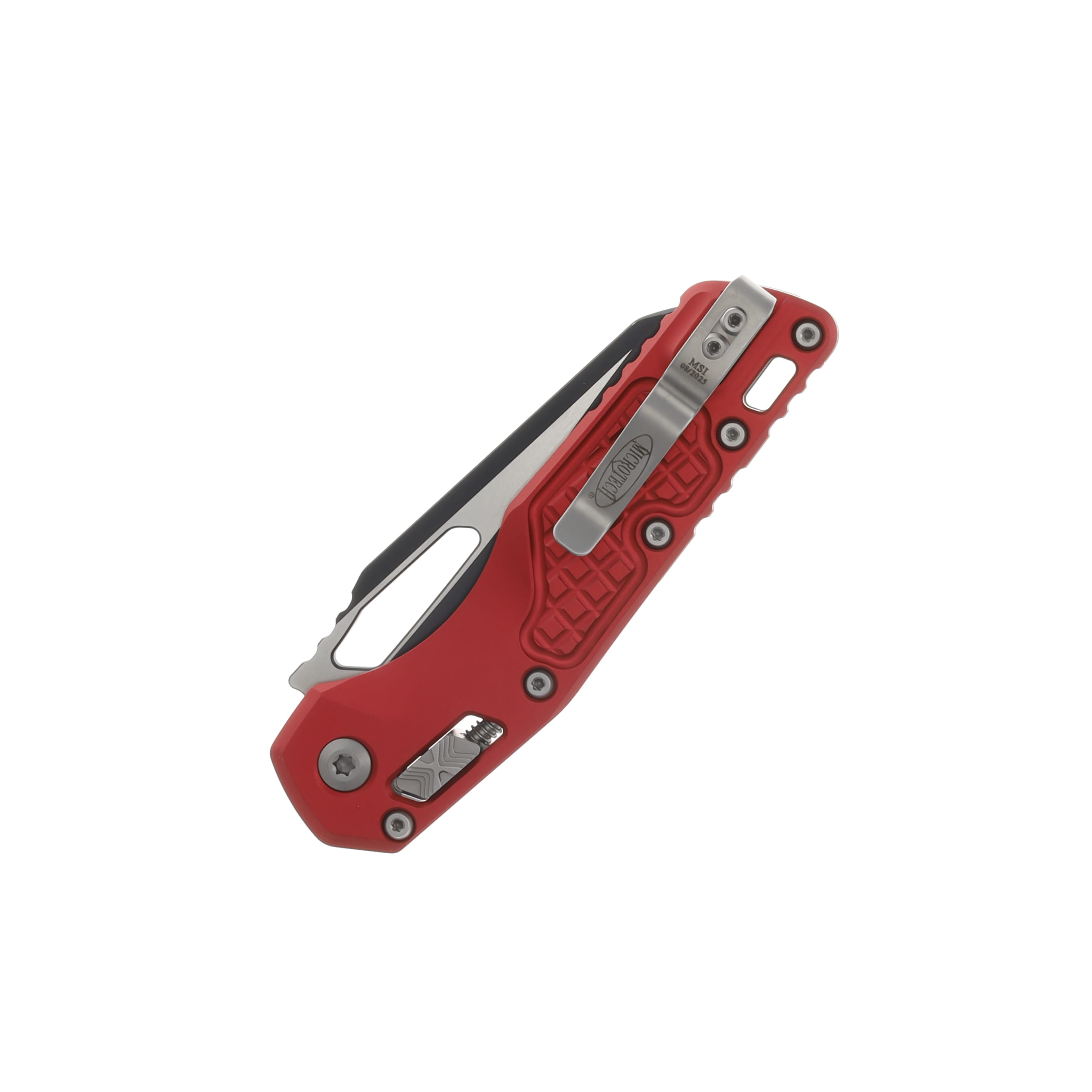 Microtech MSI Folding Knife S/E Aluminum Frag Red Handle Black Standard Sheepsfoot Blade MT2101FRRD View 4