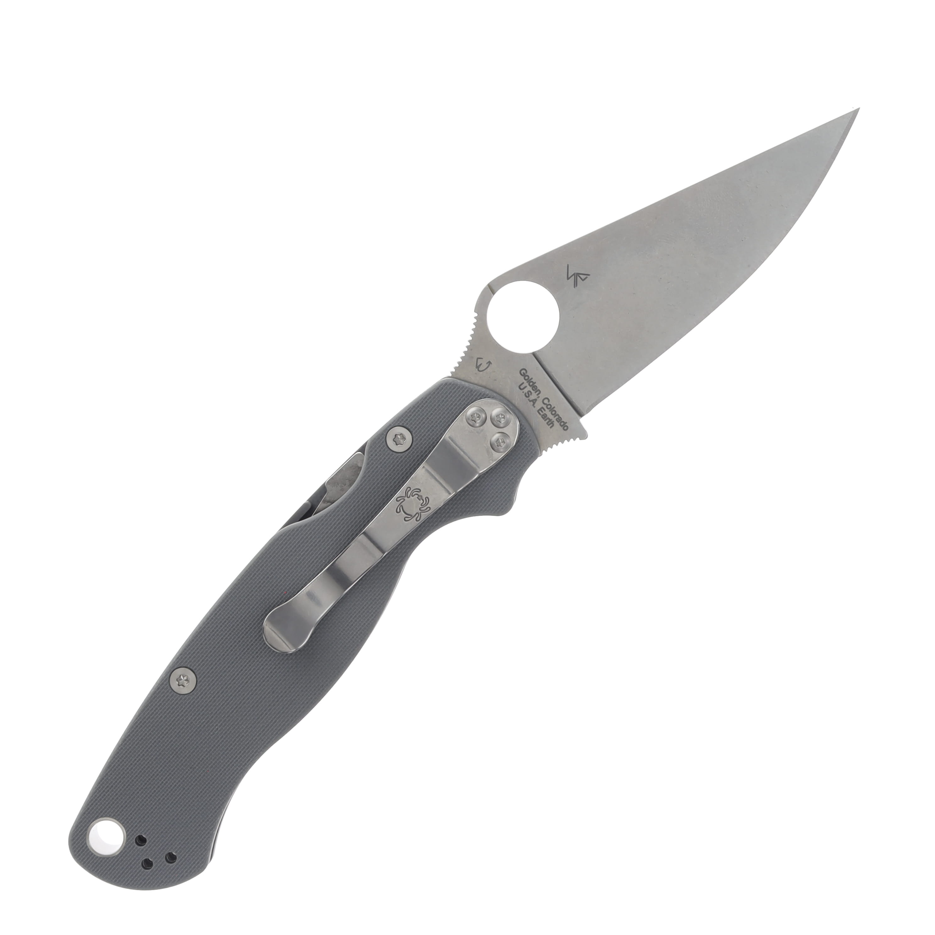 Spyderco Para Military 2 Dark Gray 3.45in Plain Satin Clip Point SPC81GPDGY2 View 2