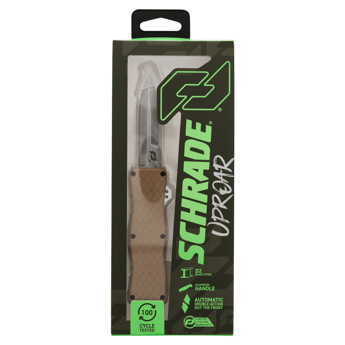 Schrade Uproar D/A OTF Automatic FDE Textured Aluminum 3in Plain Satin Bayonet 1237361 View 3