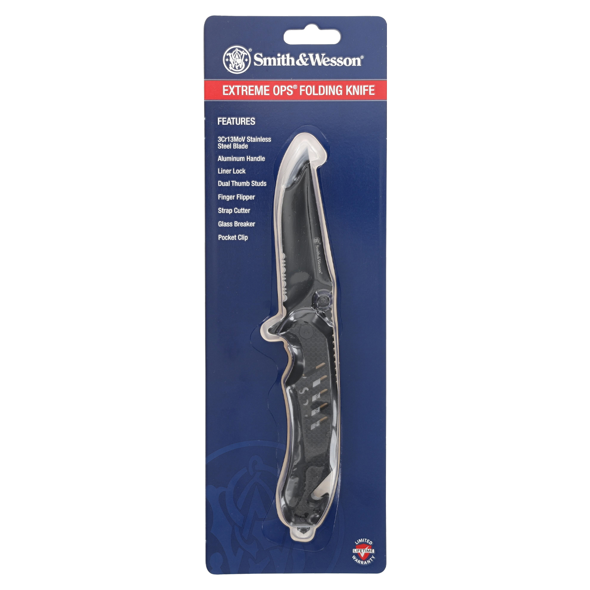 Smith & Wesson Extreme Ops Black Handle Black Partially Serrated Folding Clip Point Blade 1215364 View 3