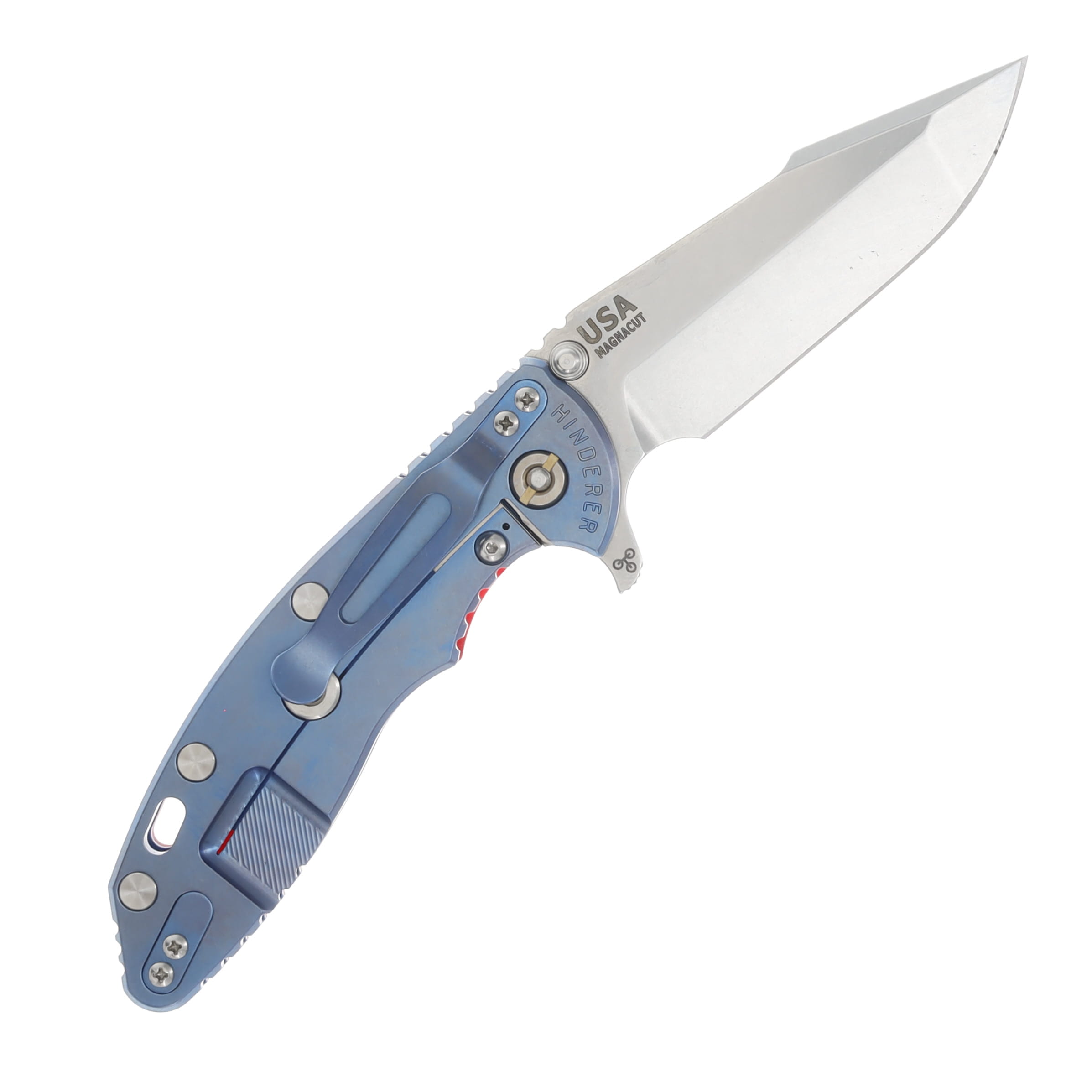 Hinderer XM-18 Red - Stonewash Blue 3.5in Plain Stonewash Skinny Harpoon Spanto KXM35SKHSTWSWBLRD View 2