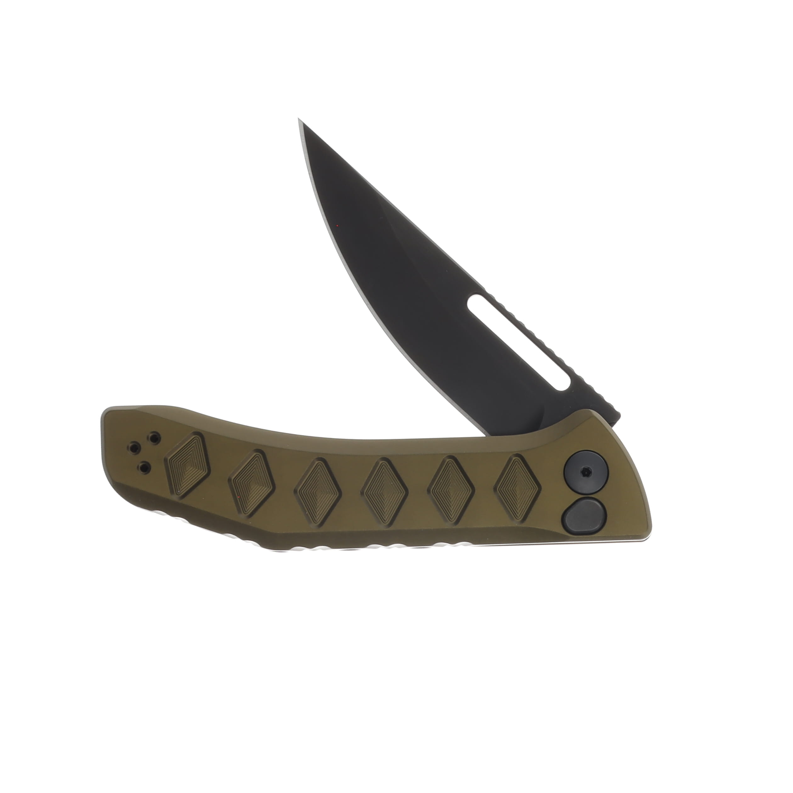 Half Face Blades Kwaiken Folder- Anodized OD Green Handle, Black Nitride Blade, Textured Grip, Deep Carry Pocket Clip HFKWAIFLDTXTOD View 3