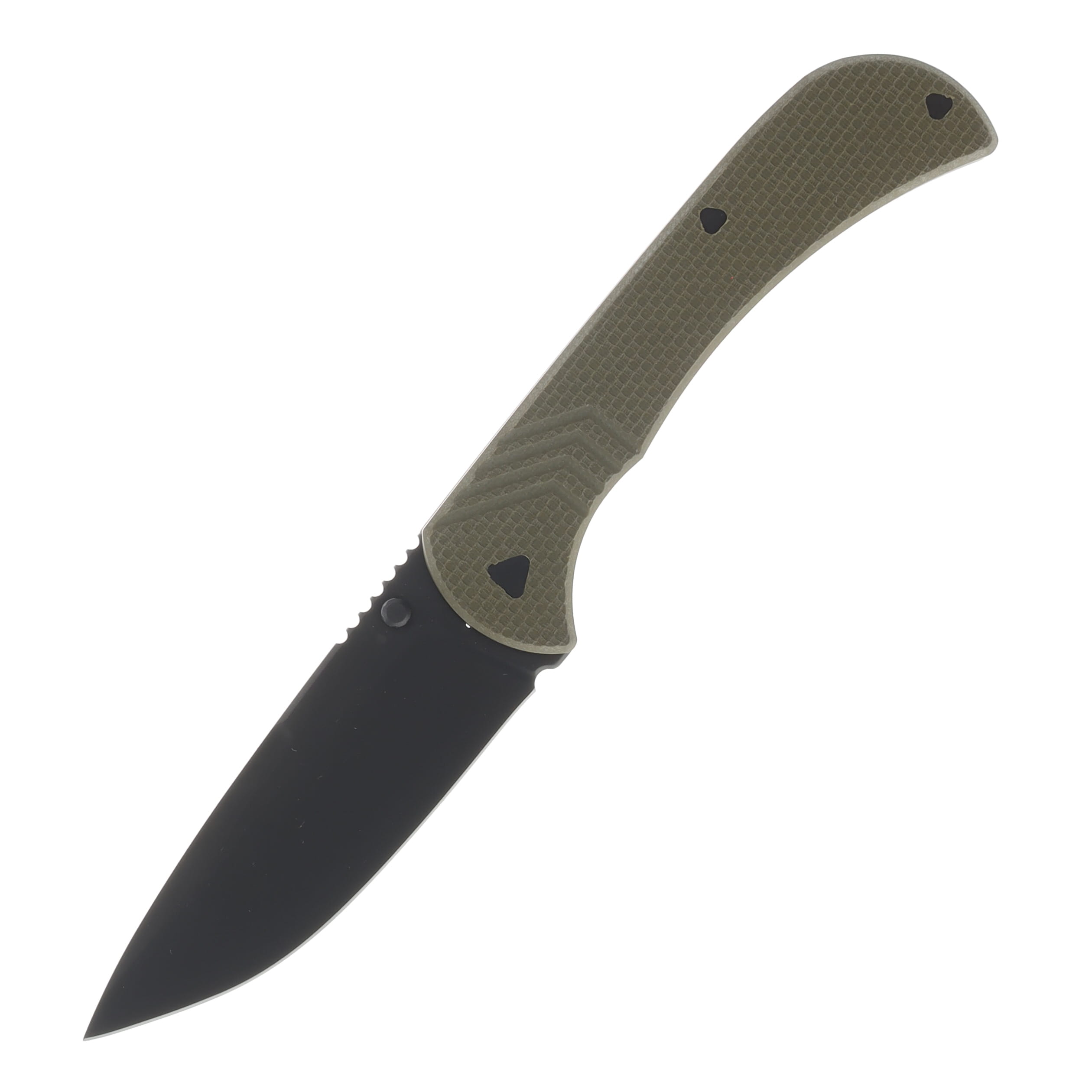 Half Face Blades Cav Folder - OD Green G10, Armor Black Cerakote Blade, Textured Grip, TI Frame. HFCAVFLDTXTODBK View 1