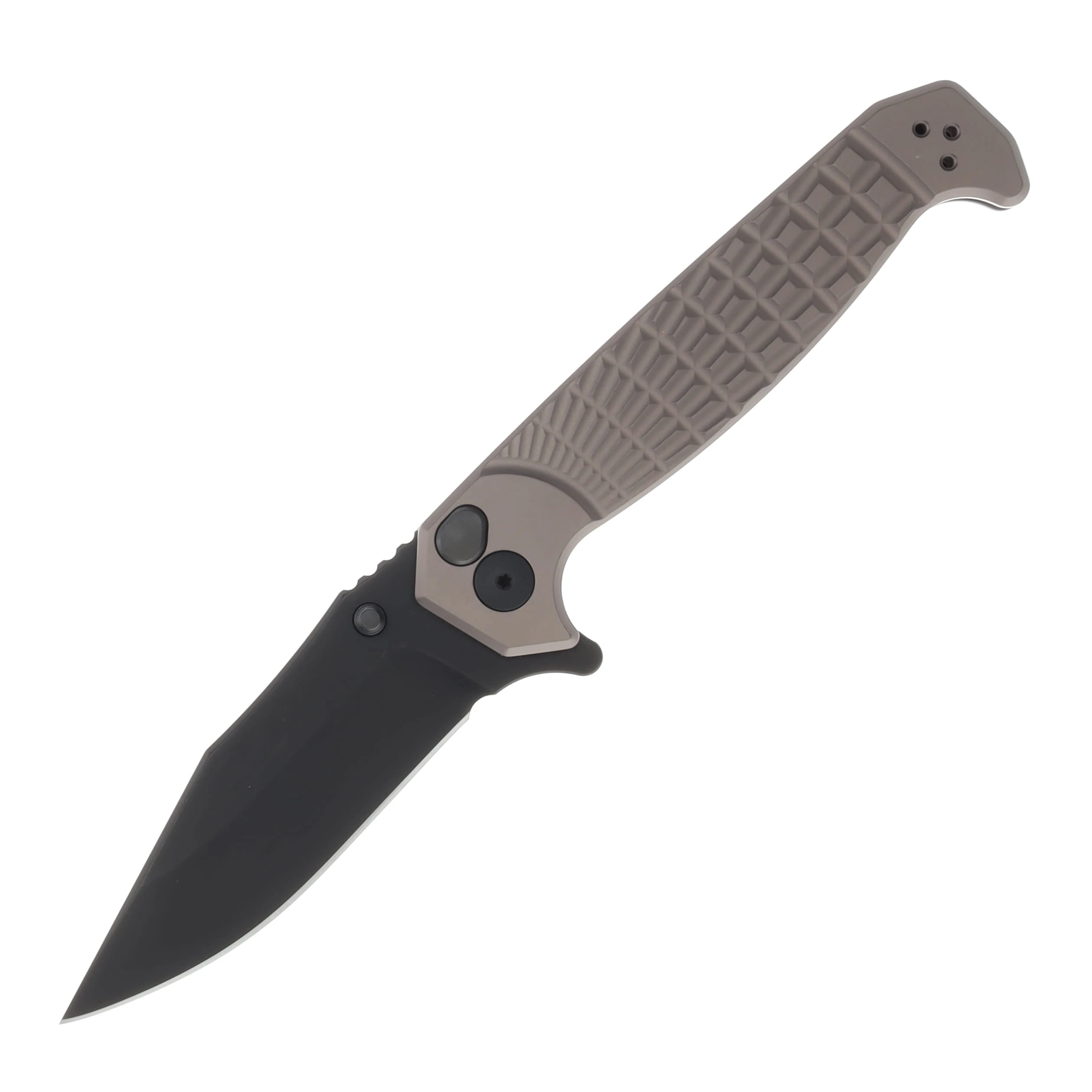 Half Face Blades Crow Folder- Anodized Gray Handle, Black Nitride Blade, Grenade Stippled Grip, Deep Carry Clip HFCROWFLDANOGY View 1