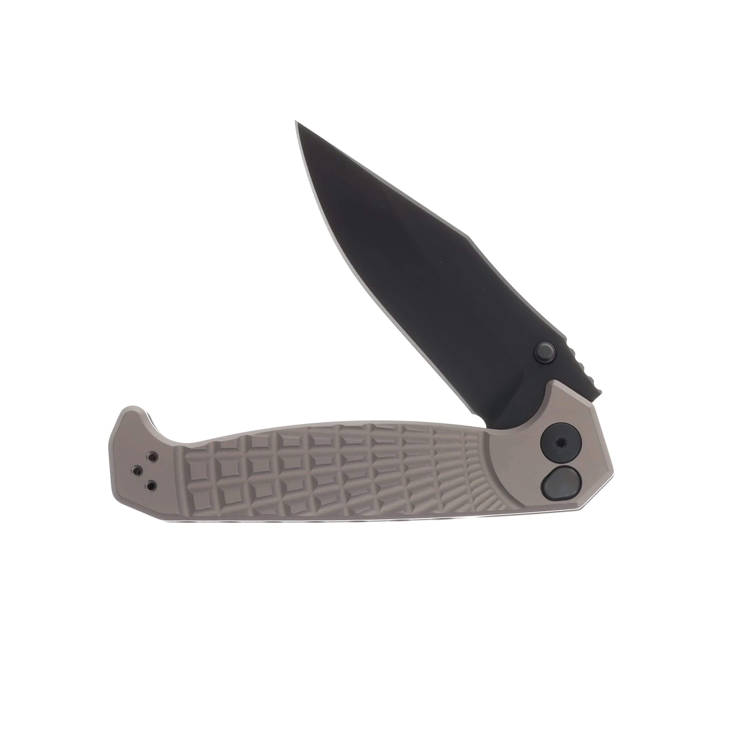 Half Face Blades Crow Folder- Anodized Gray Handle, Black Nitride Blade, Grenade Stippled Grip, Deep Carry Clip HFCROWFLDANOGY View 3