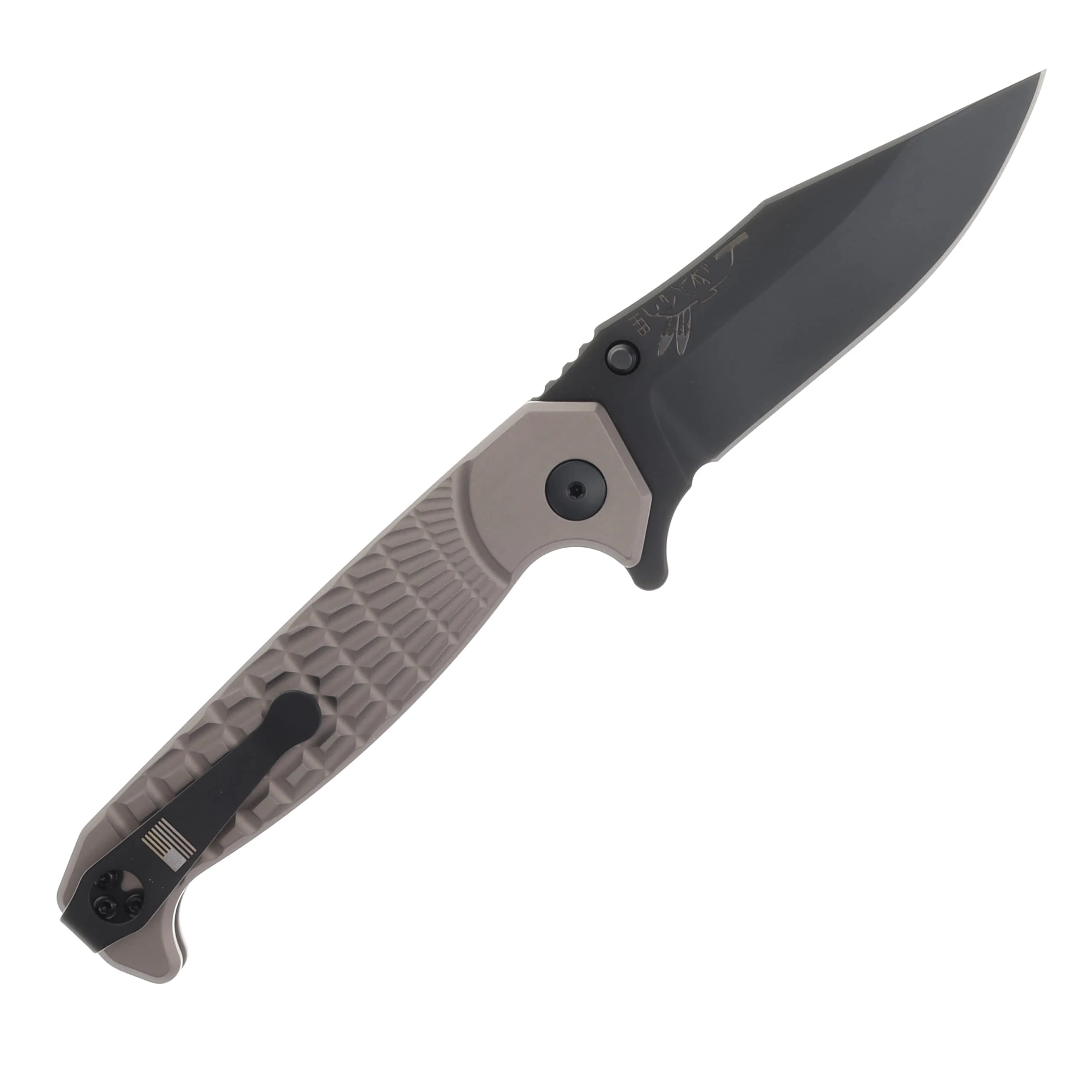 Half Face Blades Crow Folder- Anodized Gray Handle, Black Nitride Blade, Grenade Stippled Grip, Deep Carry Clip HFCROWFLDANOGY View 2