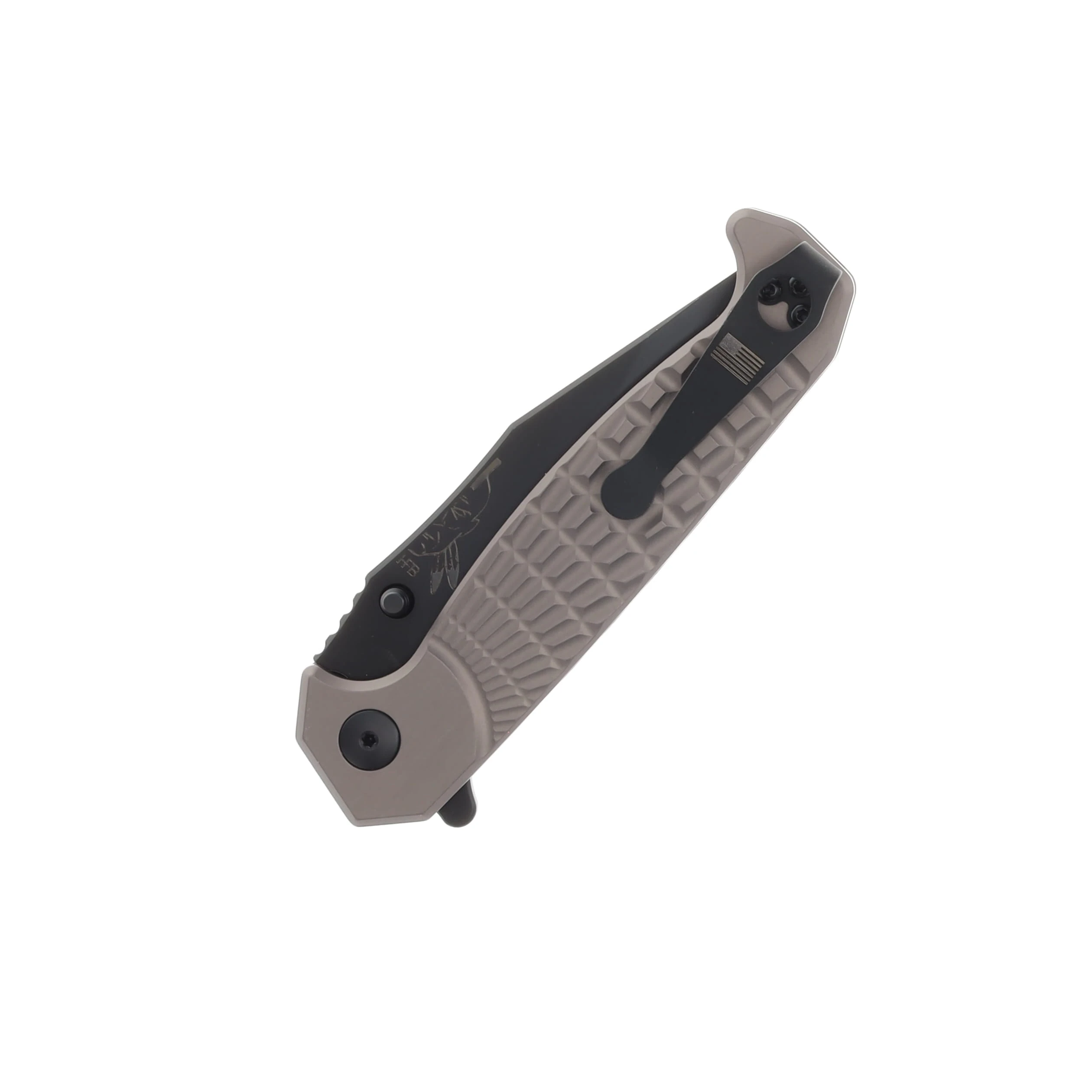 Half Face Blades Crow Folder- Anodized Gray Handle, Black Nitride Blade, Grenade Stippled Grip, Deep Carry Clip HFCROWFLDANOGY View 4