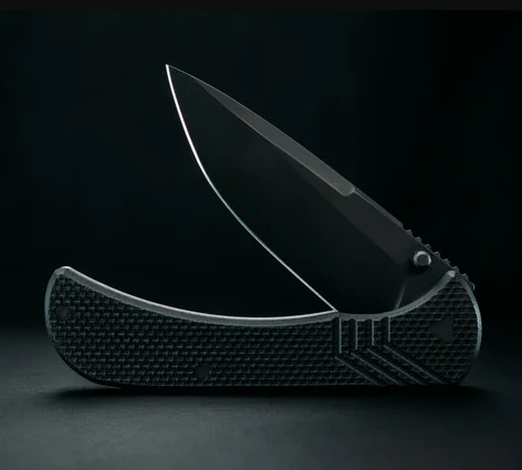 Half Face Blades Cav Folder - Black G10, Armor black Cerakote Blade, Textured Grip, TI Frame HFCAVFLDTXTBKBK View 5