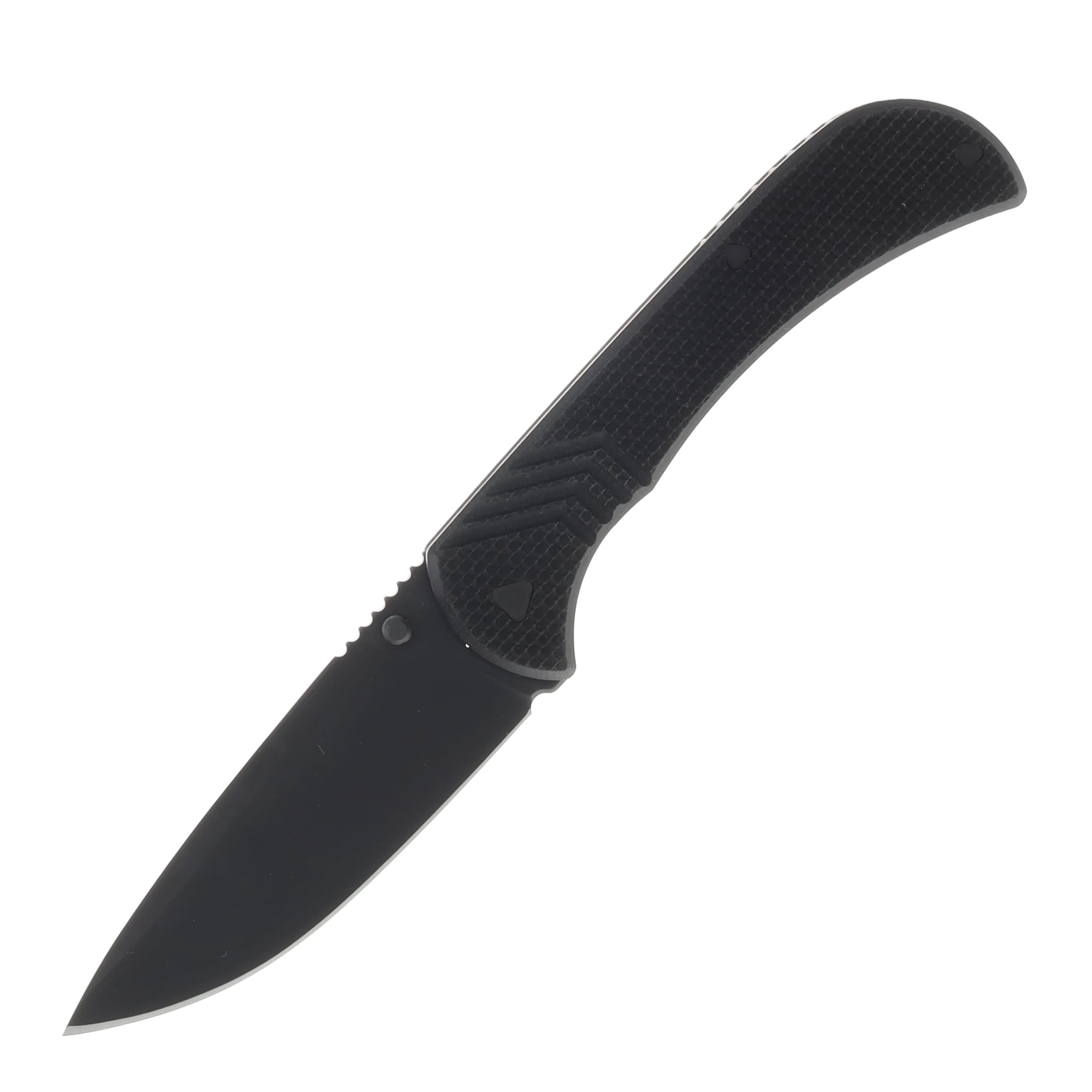 Half Face Blades Cav Folder - Black G10, Armor black Cerakote Blade, Textured Grip, TI Frame HFCAVFLDTXTBKBK View 1