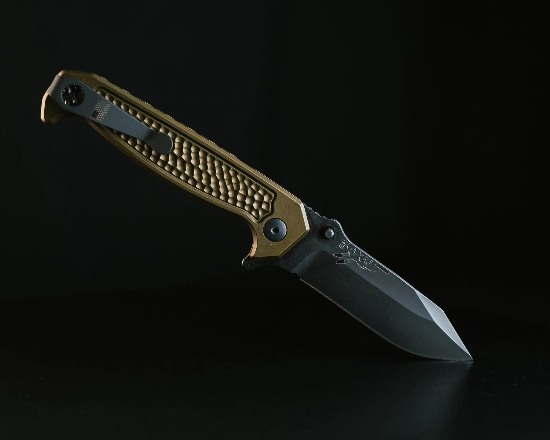 Half Face Blades Disaster Folder- Anodized OD Green Handle, Nitride Black Blade, Dimpled Grip, Deep Carry Pocket Clip HFDISASTERFLDANOOD View 5
