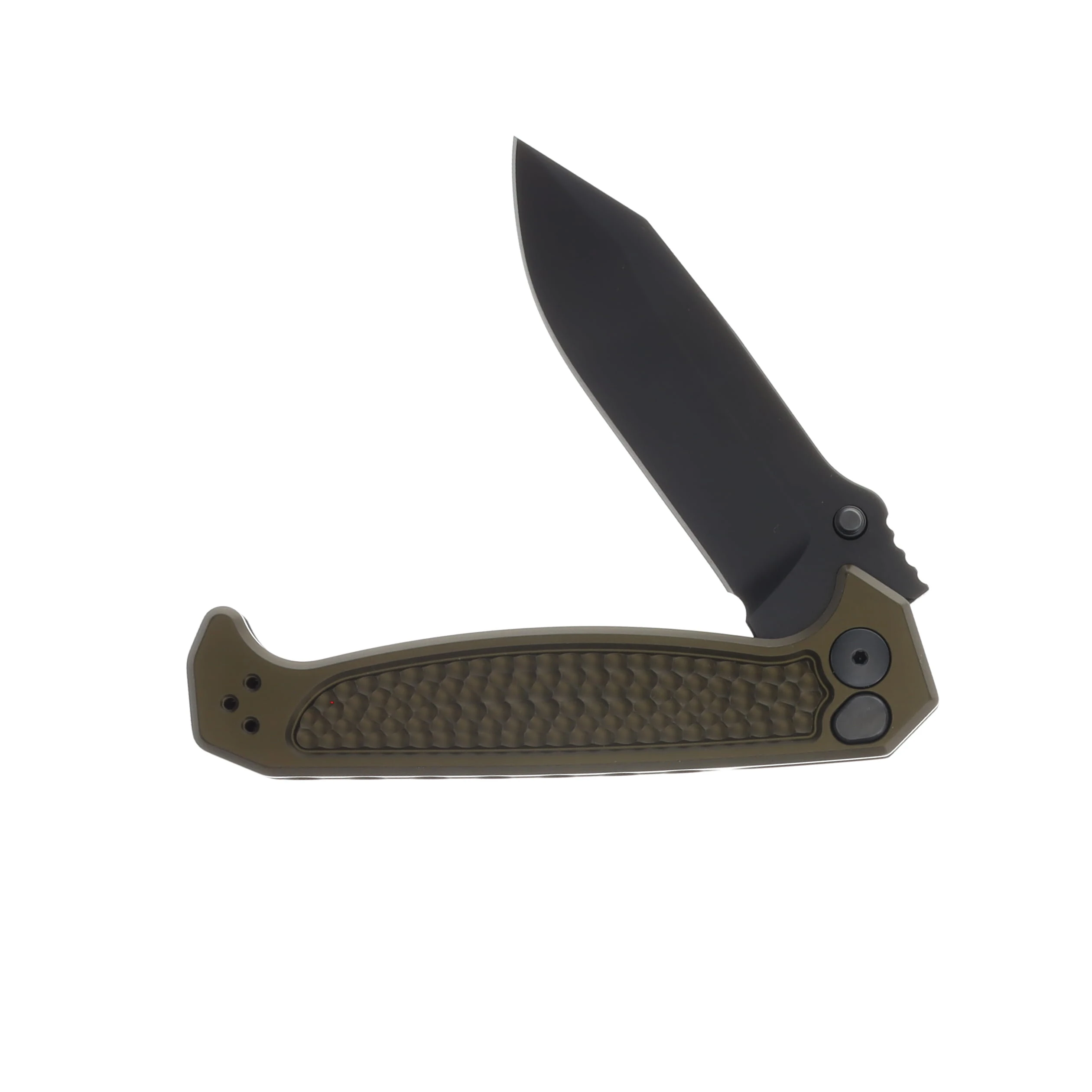 Half Face Blades Disaster Folder- Anodized OD Green Handle, Nitride Black Blade, Dimpled Grip, Deep Carry Pocket Clip HFDISASTERFLDANOOD View 3