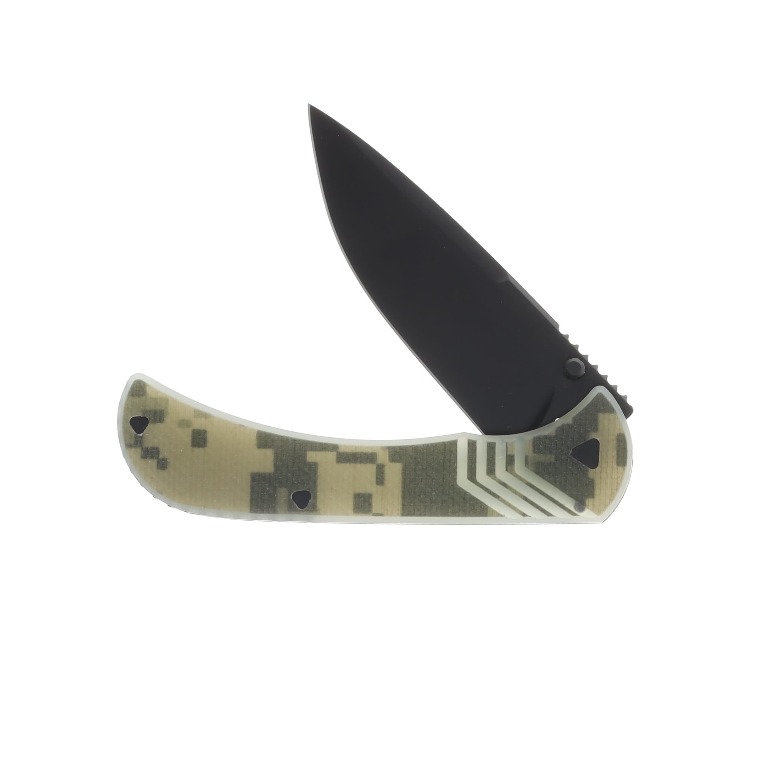 Half Face Blades Cav Folder - Universal Camouflage Pattern (UCP) G10, Armor black Cerakote Blade, Textured Grip, TI Frame HFCAVFLDUNICAMO View 3
