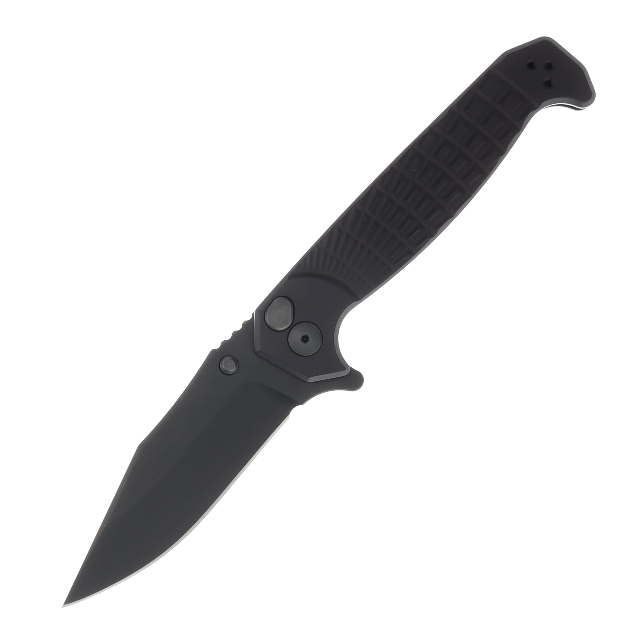 Half Face Blades Crow Folder- Anodized Black Frame, Nitride Black Blade, Grenade Stippled Grip, Deep Carry Pocket Clip HFCROWFLDANOBK View 1