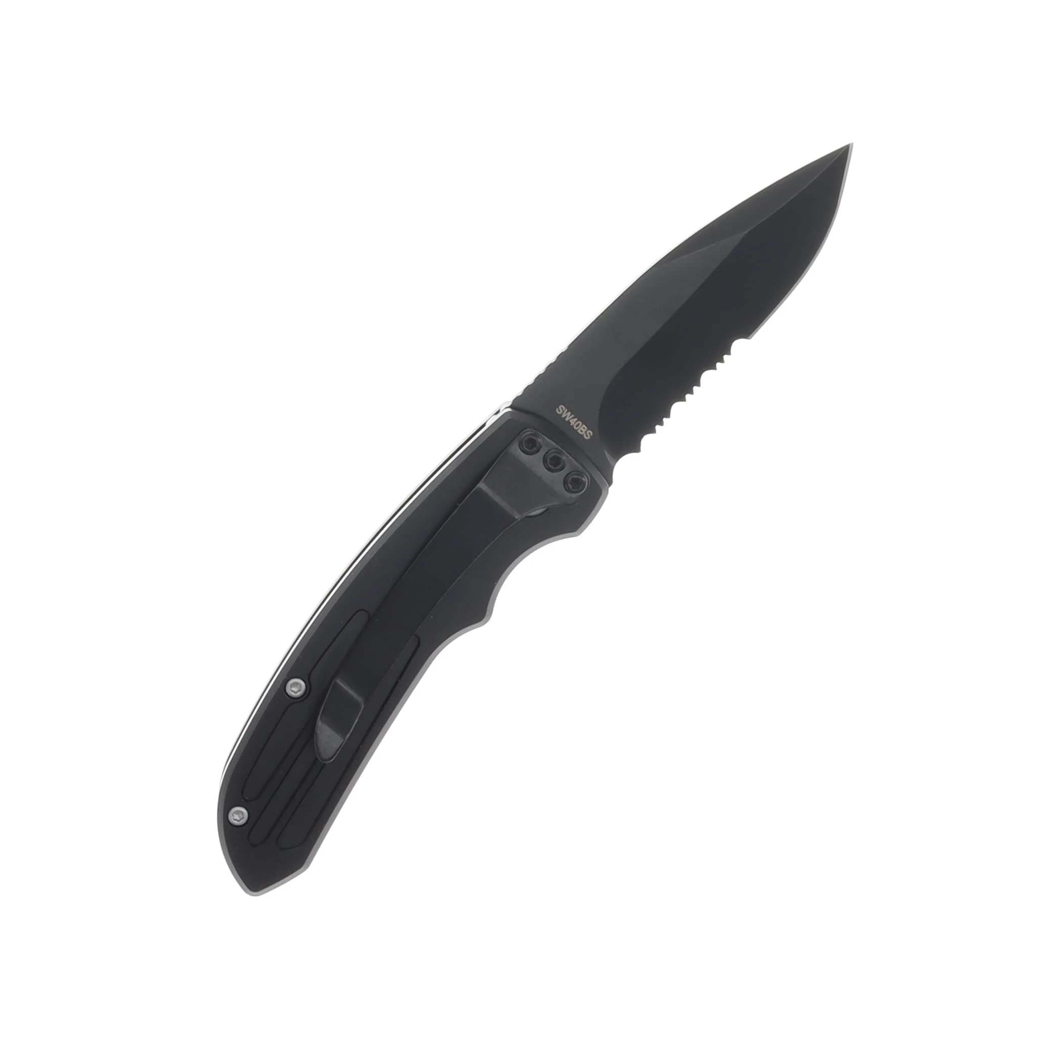 Smith & Wesson ExtremeOps Jr. Push Button OTS Auto Knife-Drop Point Partial Serrated Blade-All Black WNS-WSW-40BS View 2