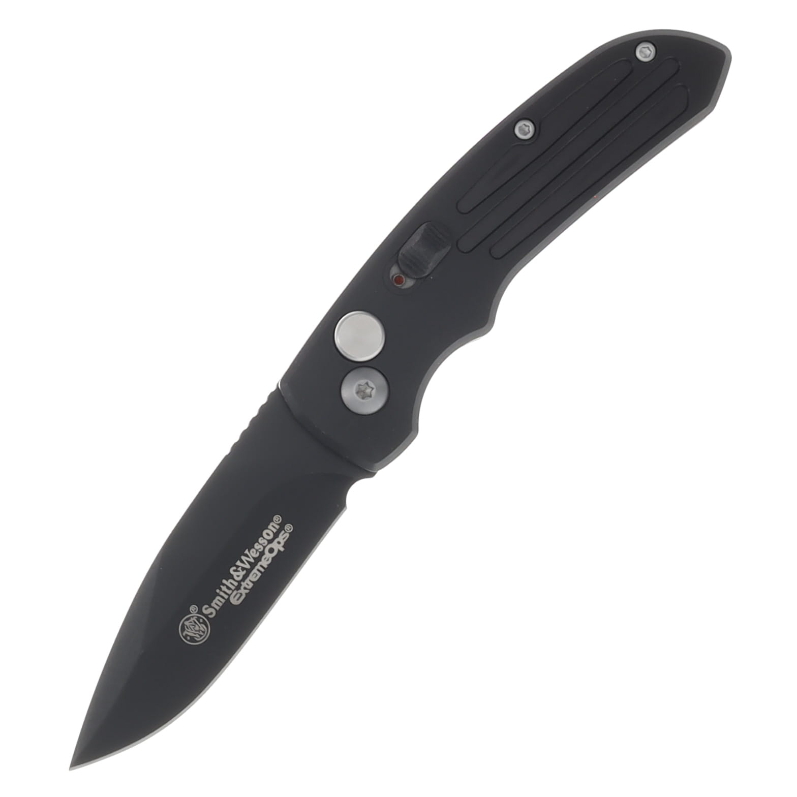 Smith & Wesson Extreme Ops Jr. Push Button OTS Auto Knife-Drop Point Blade-All Black WNS-WSW-40B View 1