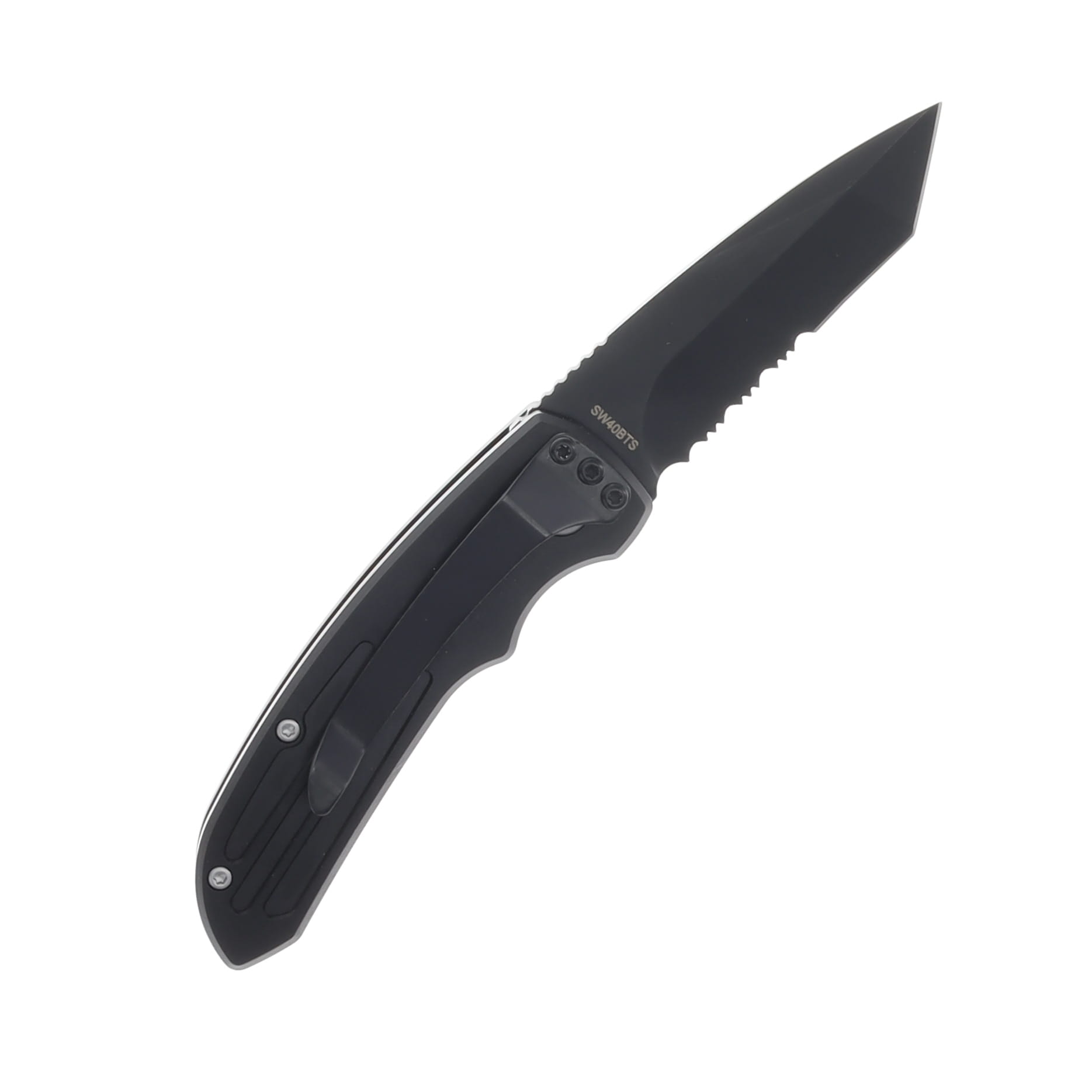 Smith & Wesson ExtremeOps Jr. Push Button OTS Auto Knife-Tanto Partial Serrated Blade-All Black WNS-WSW-40BTS View 2