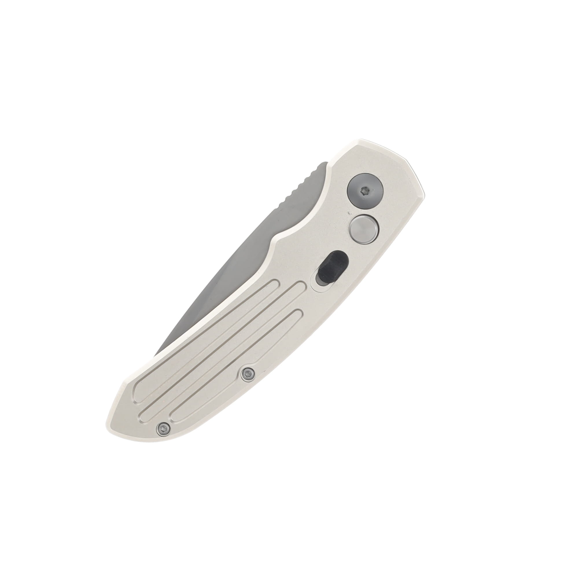 Smith & Wesson ExtremeOps Jr. Push Button OTS Auto Knife-Champagne Aluminum Handle Tanto Partial Serrated Blade WNS-WSW-50TS View 4