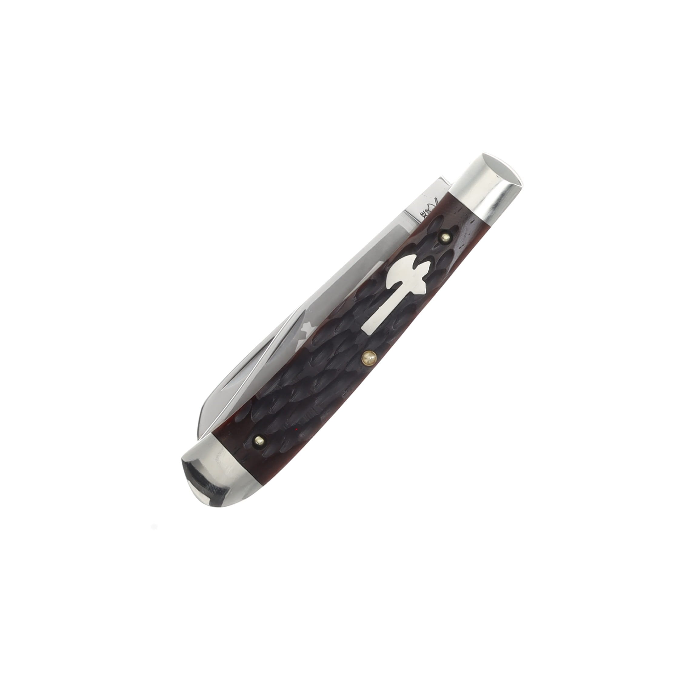 Cooper Cutlery Battle Axe Trapper Folding Pocket Knife Brown Jigged Bone CCBA-BRJB View 3