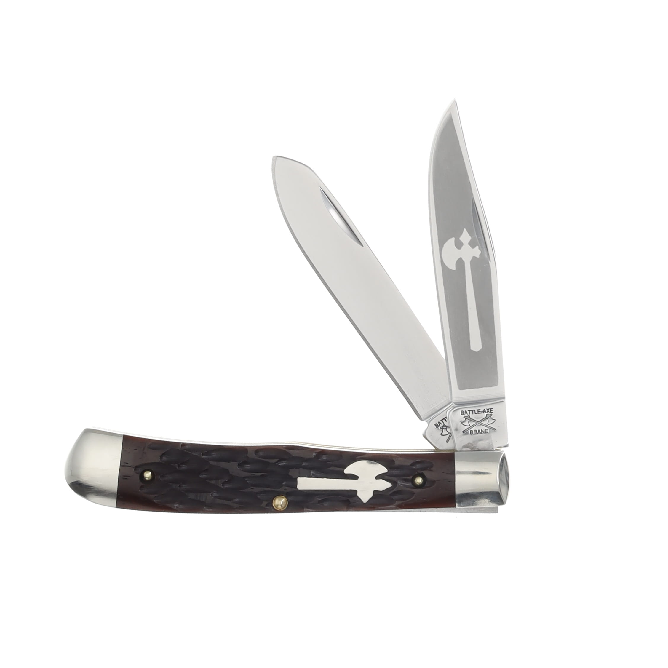 Cooper Cutlery Battle Axe Trapper Folding Pocket Knife Brown Jigged Bone CCBA-BRJB View 1