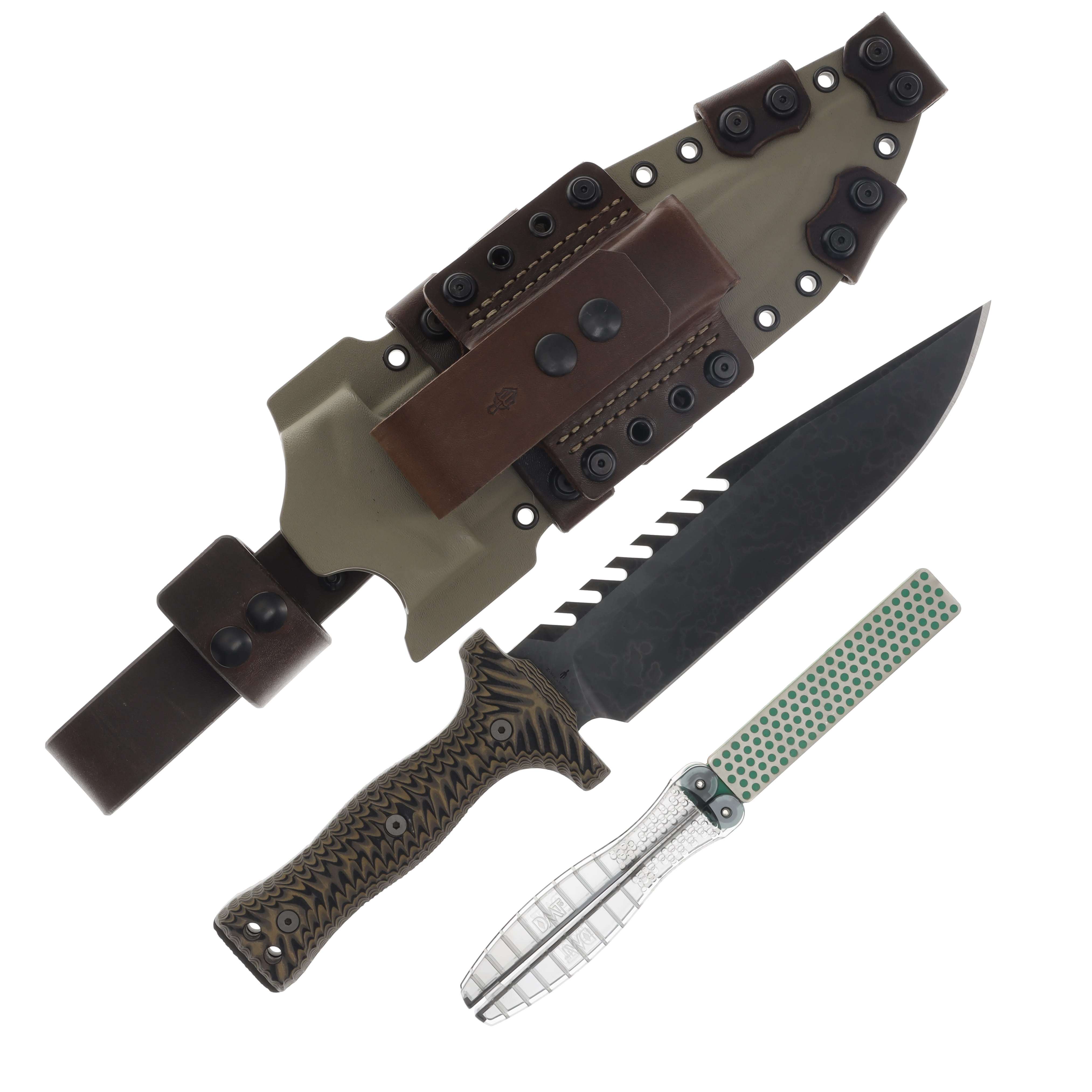 Miller Bros M-22 Fixed Knife Sawtooth Tan Handle Tan Sheath M-22TSTH View 1