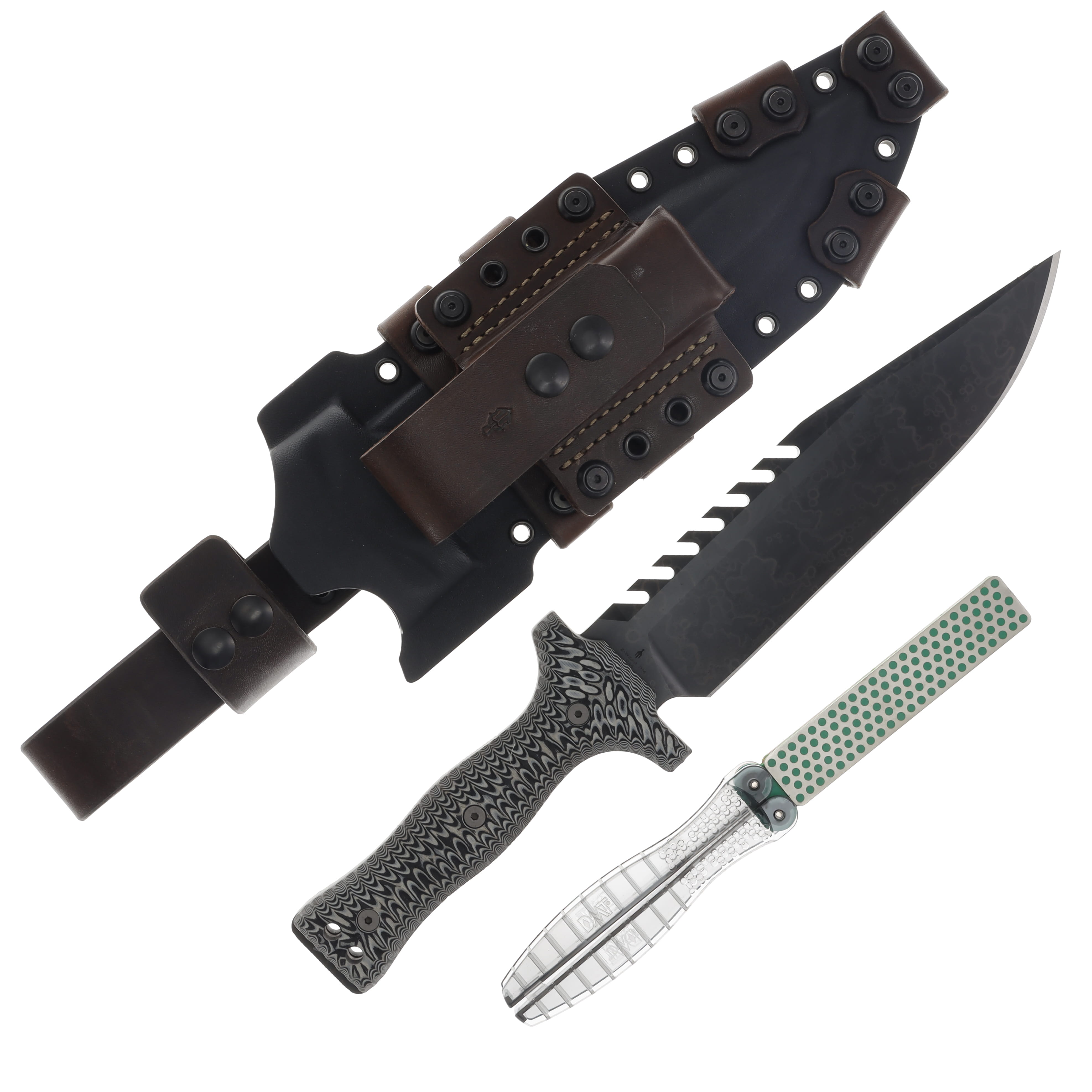 Miller Bros M-22 Fixed Knife Saw Tooth Gray Handle Black Sheath M-22BSGH View 1