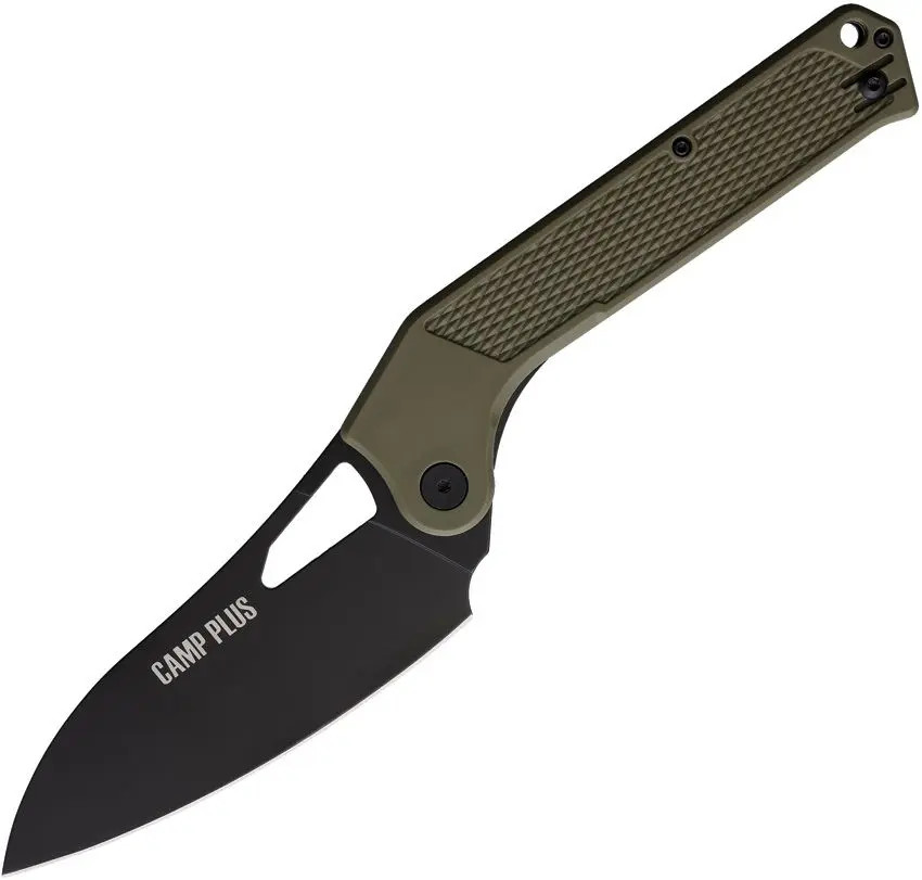 Ontario Camp Plus EDC Folding Knife Green GFN Handle Black Cleaver Blade CP ON4320TC View 1