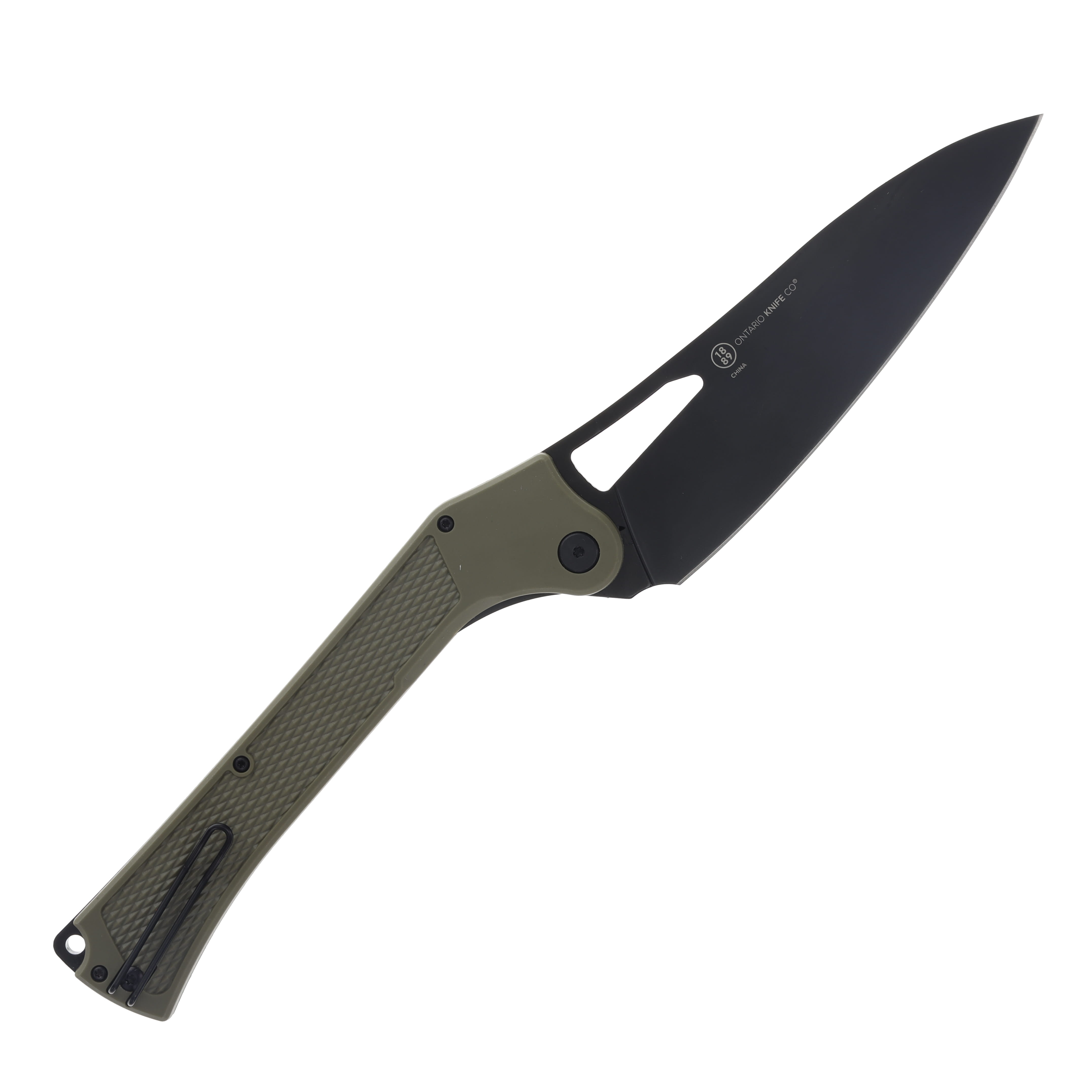Ontario Camp Plus EDC Large Folding Knife Green GFN Handle ON4325 View 2