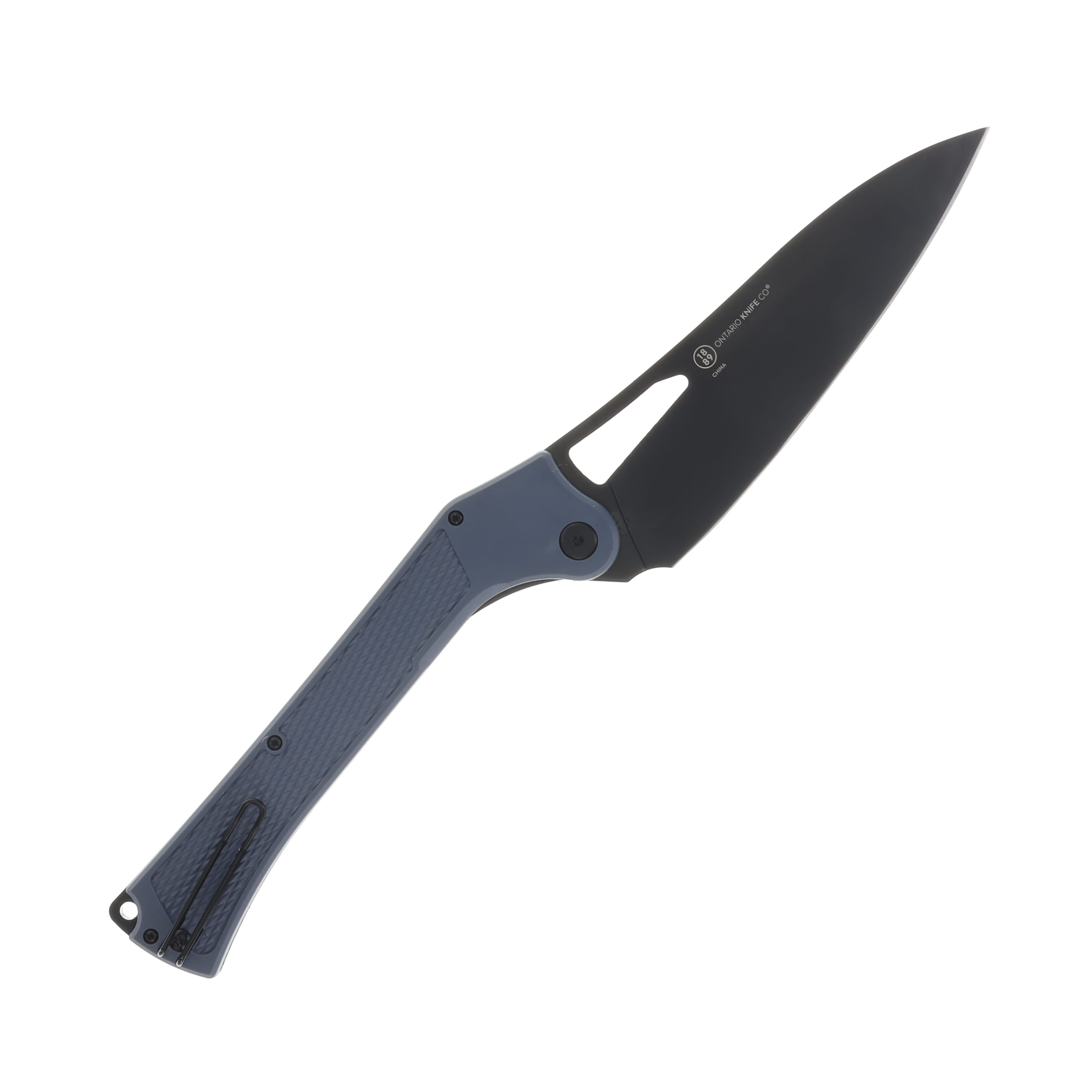 Ontario Camp Plus Large EDC Folding Knife Gray GFN Handle Black Cleaver Blade CP ON4325GREYTC View 2