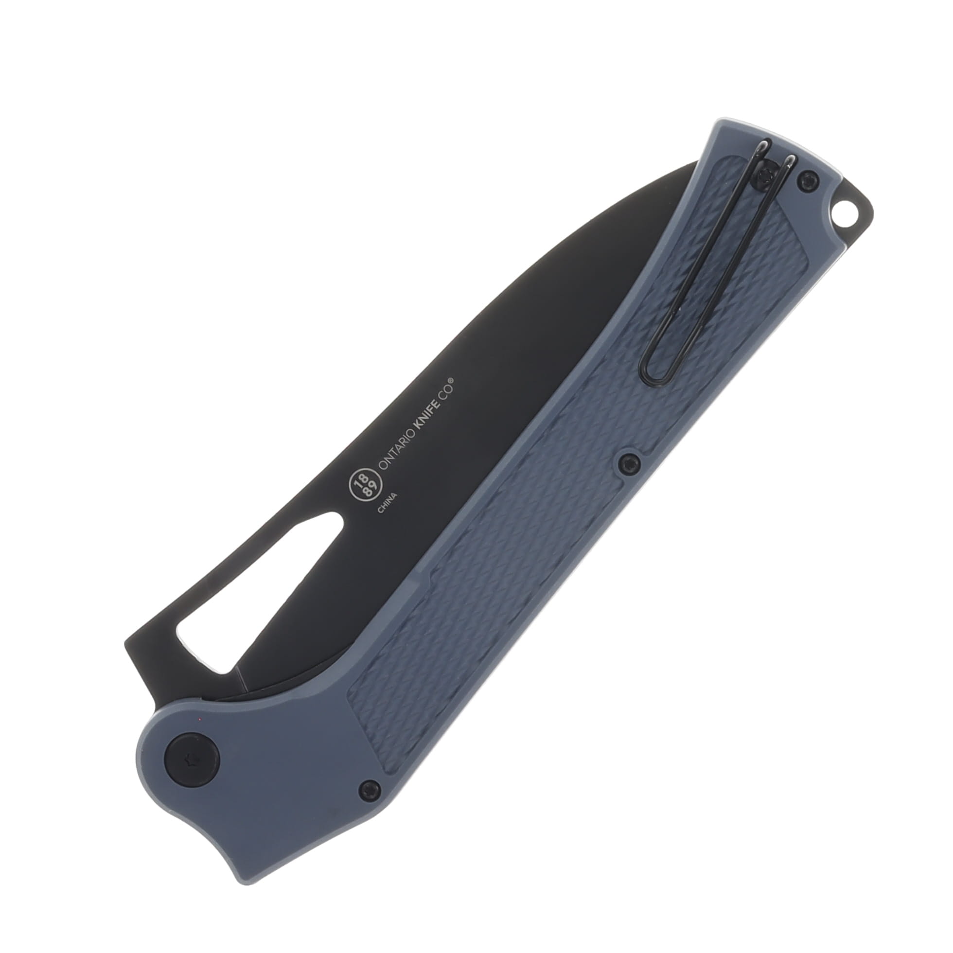 Ontario Camp Plus Large EDC Folding Knife Gray GFN Handle Black Cleaver Blade CP ON4325GREYTC View 4