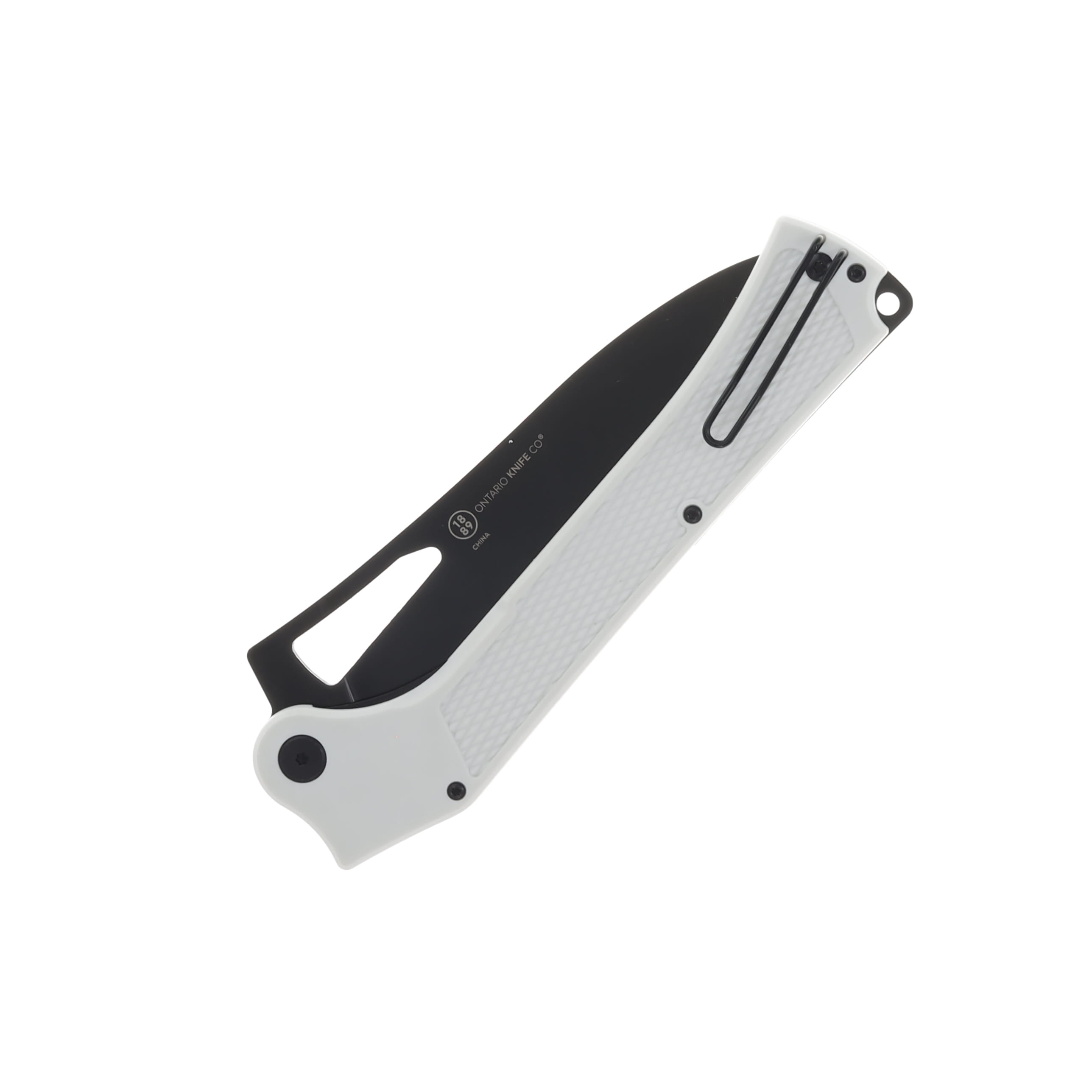 Ontario Camp Plus Large EDC Folding Knife White GFN Handle Black Cleaver Blade CP ON4325WHTC View 4
