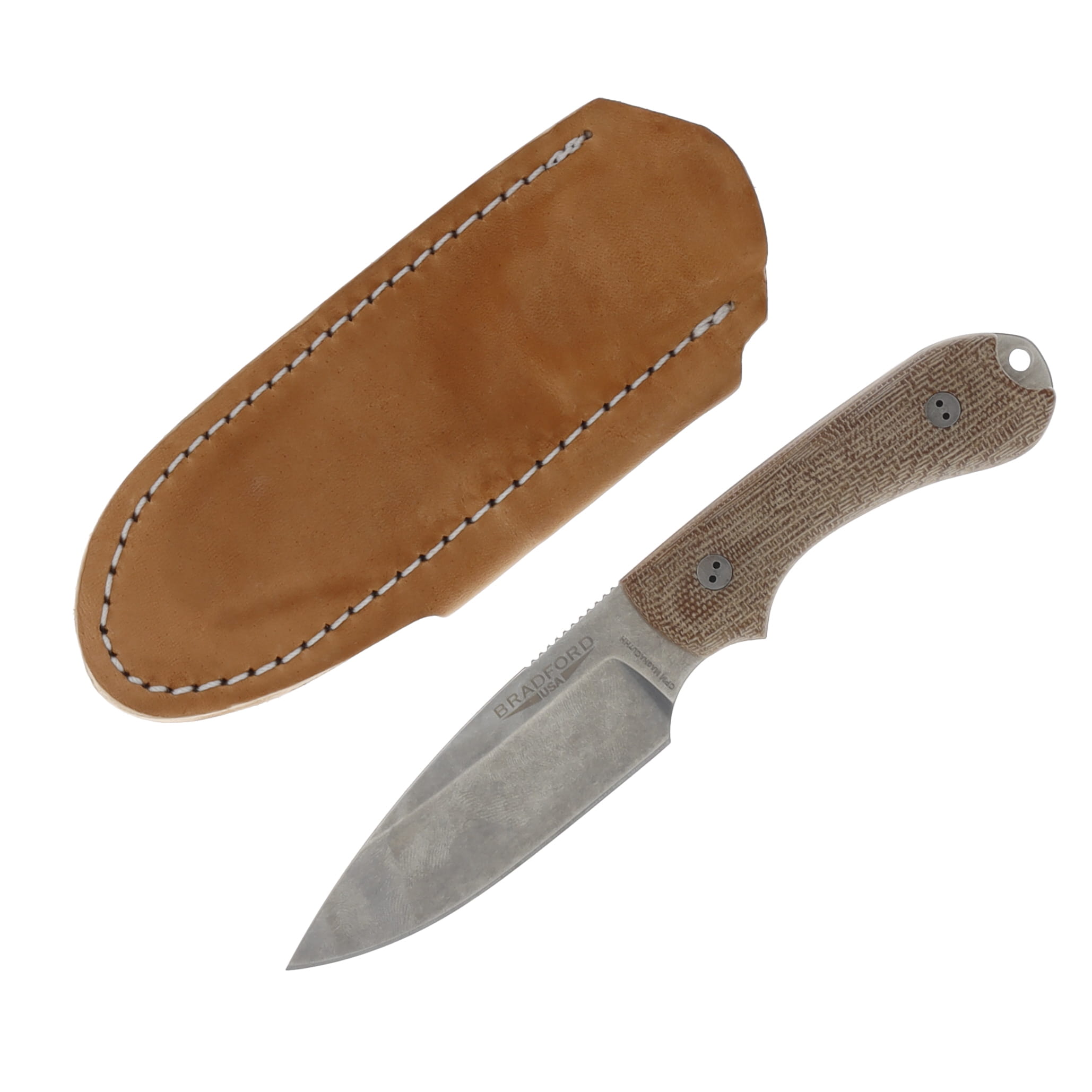 Bradford 3D Guardian 3 Natural Micarta 3.5in Plain Stonewash Drop Point BRAD3501 View 1