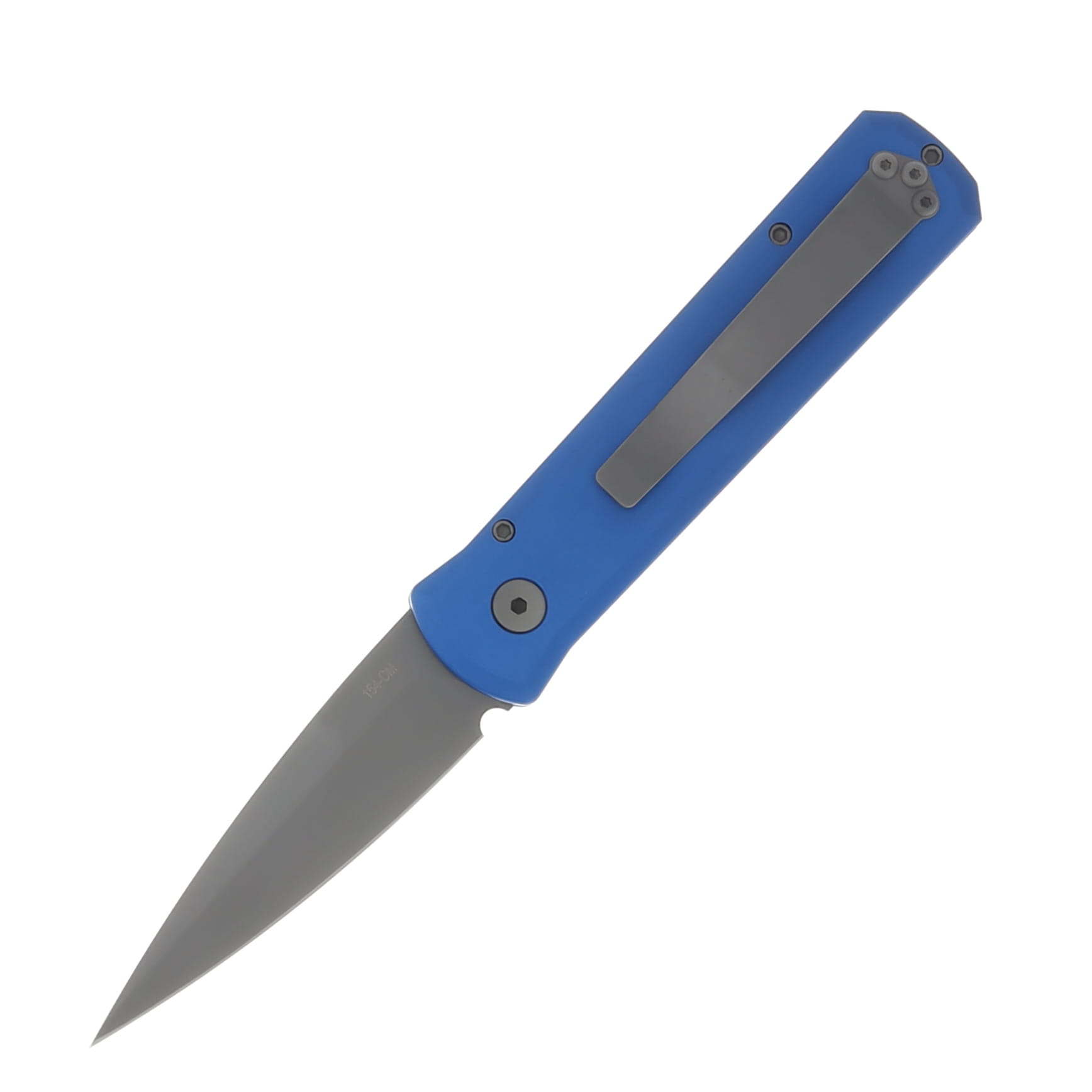 ProTech Godson Automatic Knife Left Handed Blasted Blade/Blue Aluminum AUPT720-BLUE LH View 2
