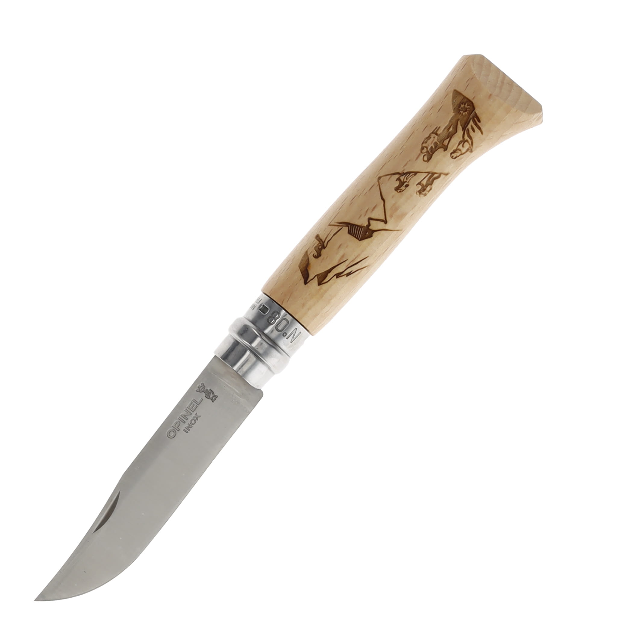 Opinel No. 8 Engraved Handle Folding Knife-Alpine Adventures-Hiking OP003138 View 1